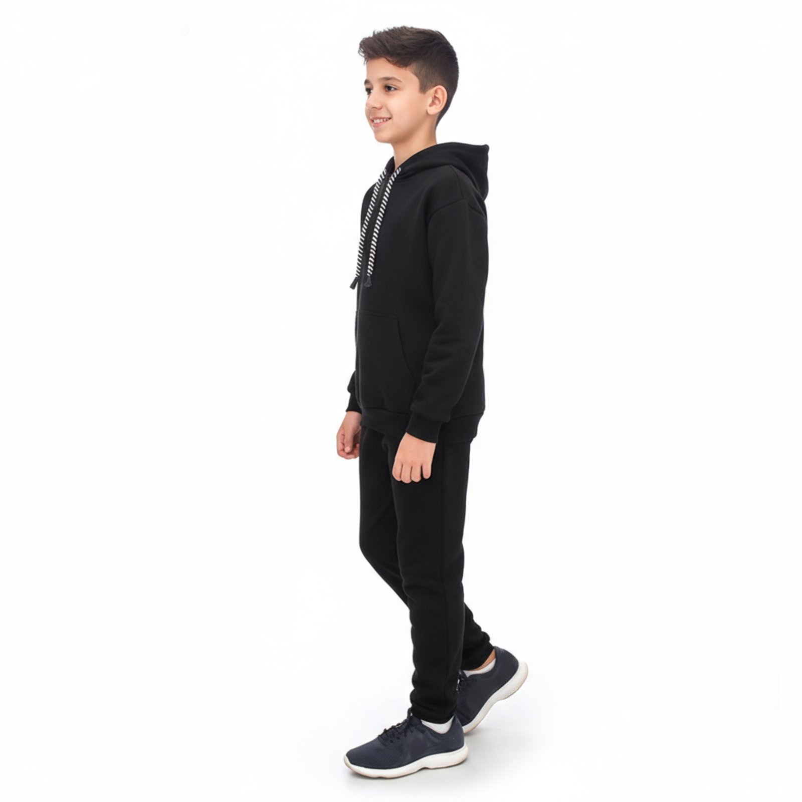 Infantil - Conjunto Em Moletom Blusa Canguru e Capuz E Calça Estilo Jogger Preto Aliarthe