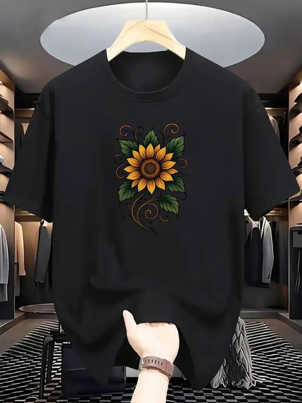 Camiseta Estampada Girassol II Safira Moda Algodão Preta