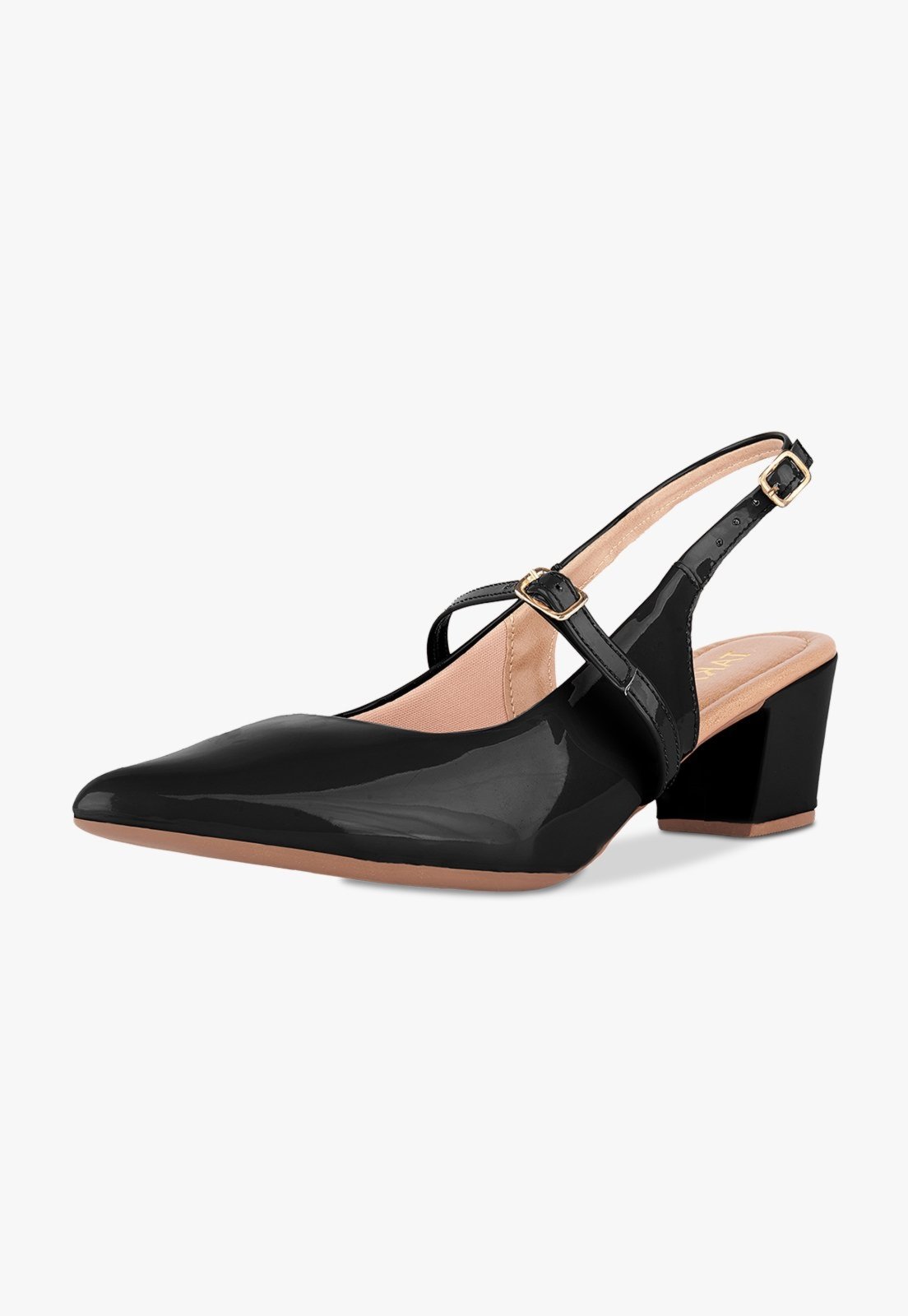 Scarpin Feminino Takata Slingback Salto Baixo Bloco Fivela Mary Jane Preto