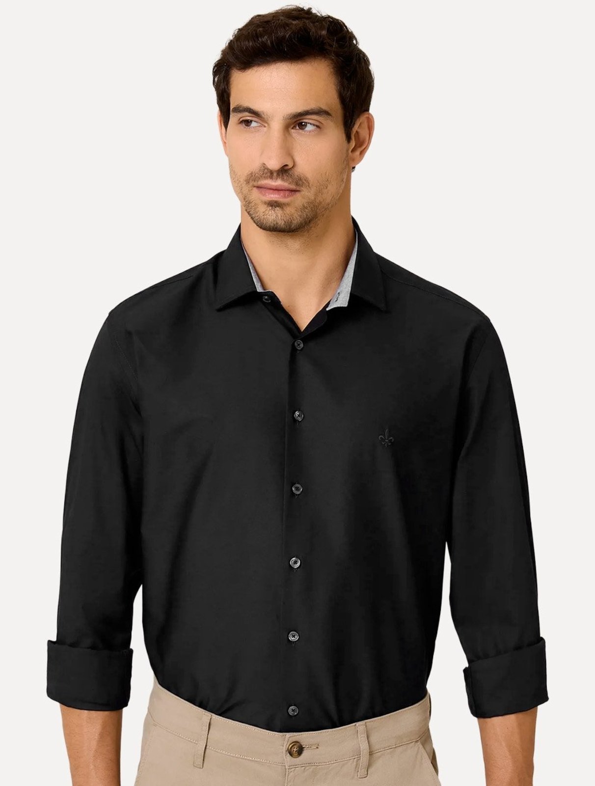 Camisa Dudalina Masculina Comfort Superfine Cotton Mono Logo Preta