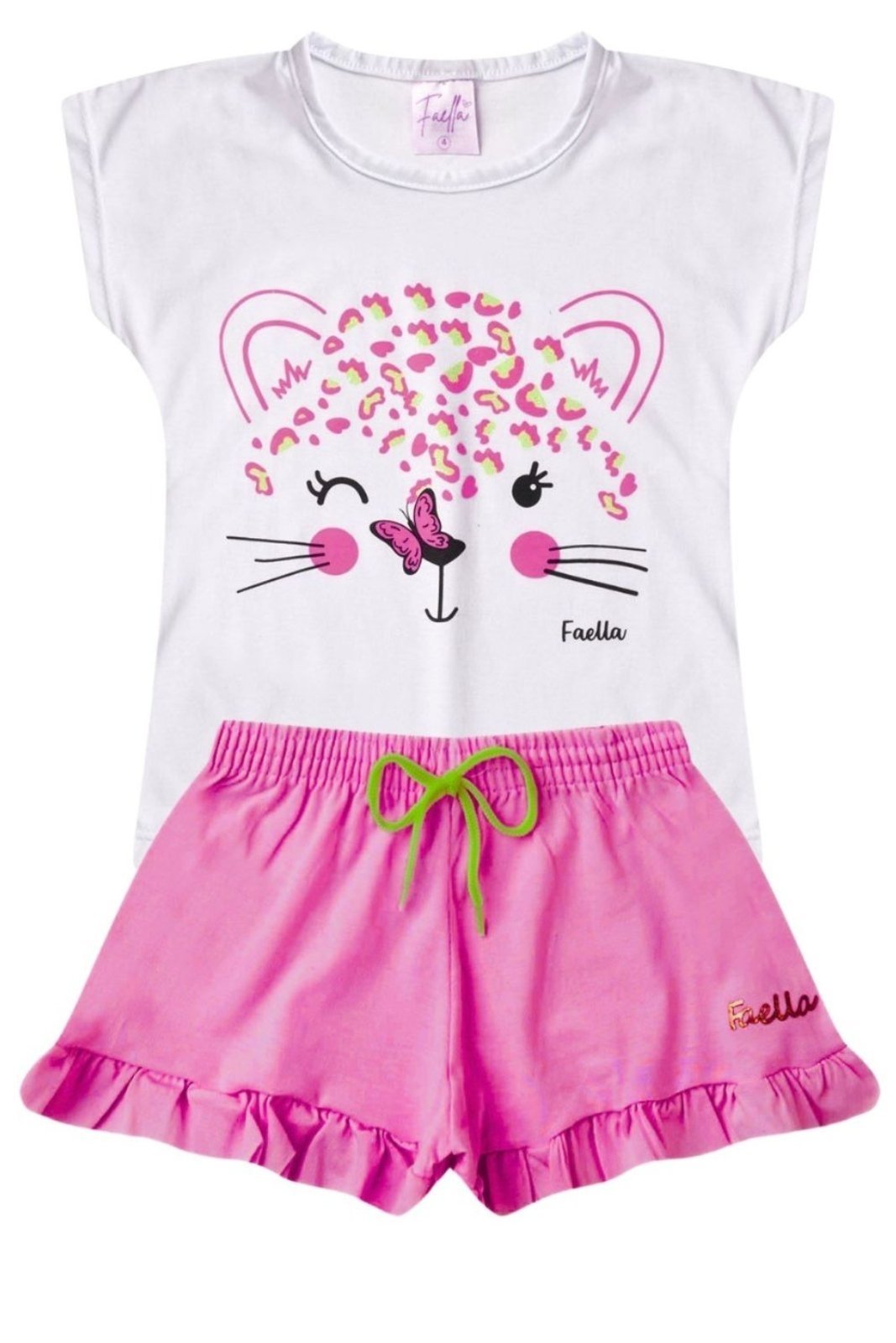Infantil – Conjunto Verão Feminino Onça – Branco
