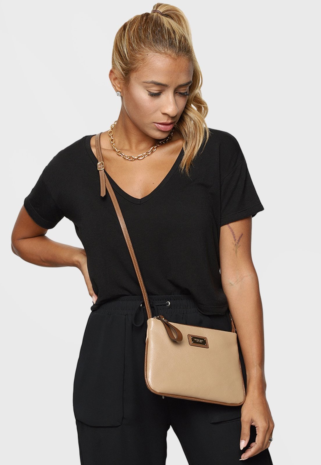 Bolsa Transversal Couro Mariart 199MRT Areia e Havana