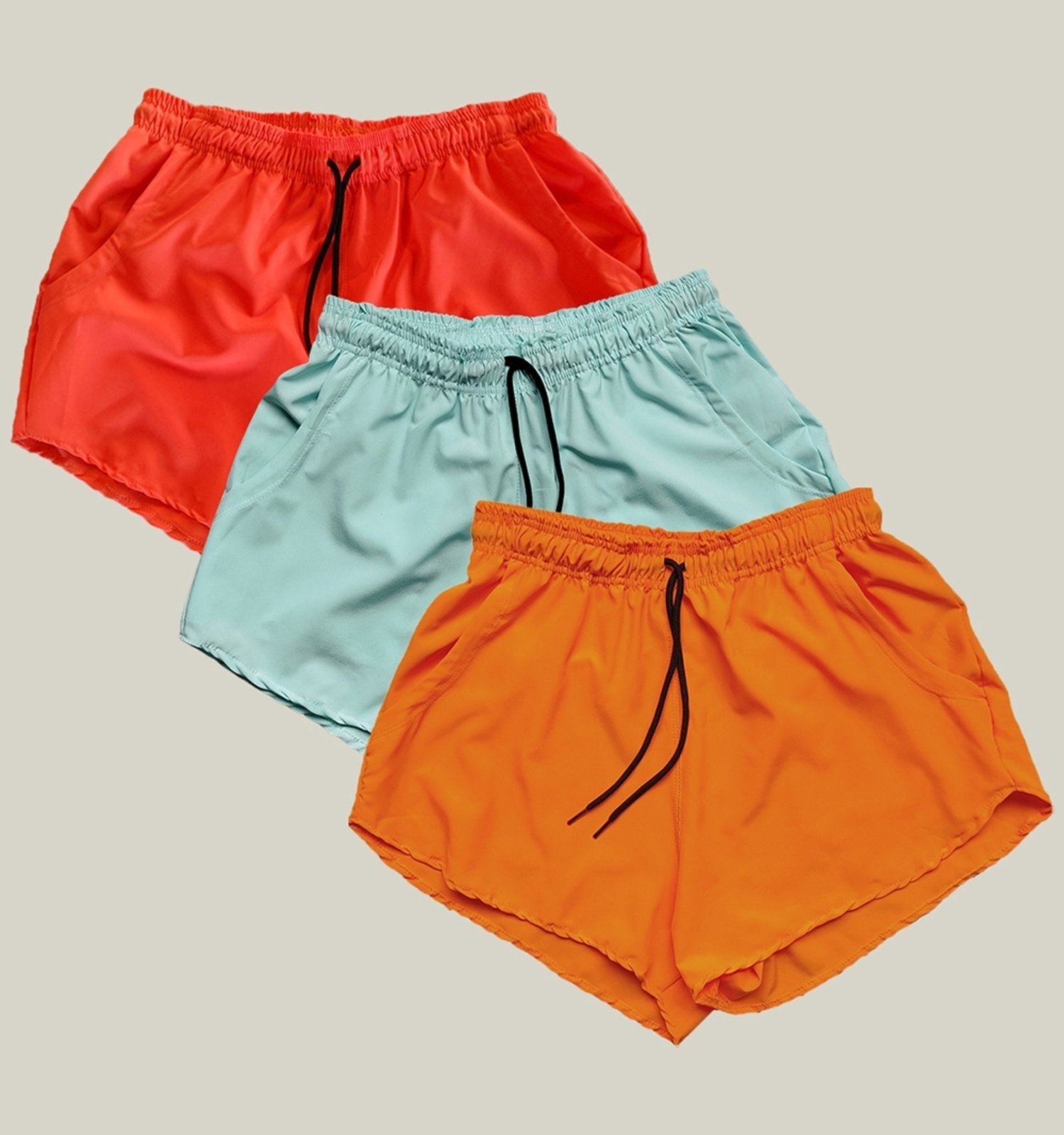 Kit 3 Shorts Praia Feminino Elastano Premium WSS Rosa Laranja e Verde Água