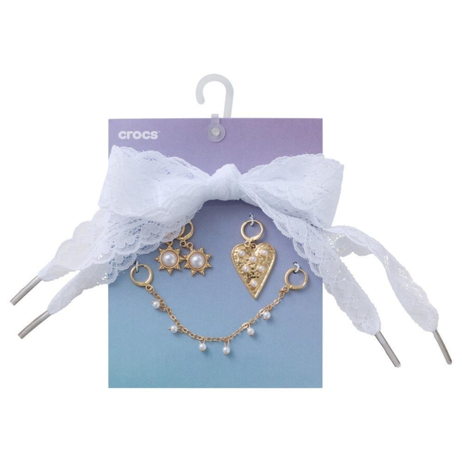 Infantil - Jibbitz™ Cadarço de Renda e Kit Pingentes de Pérola Único Branco