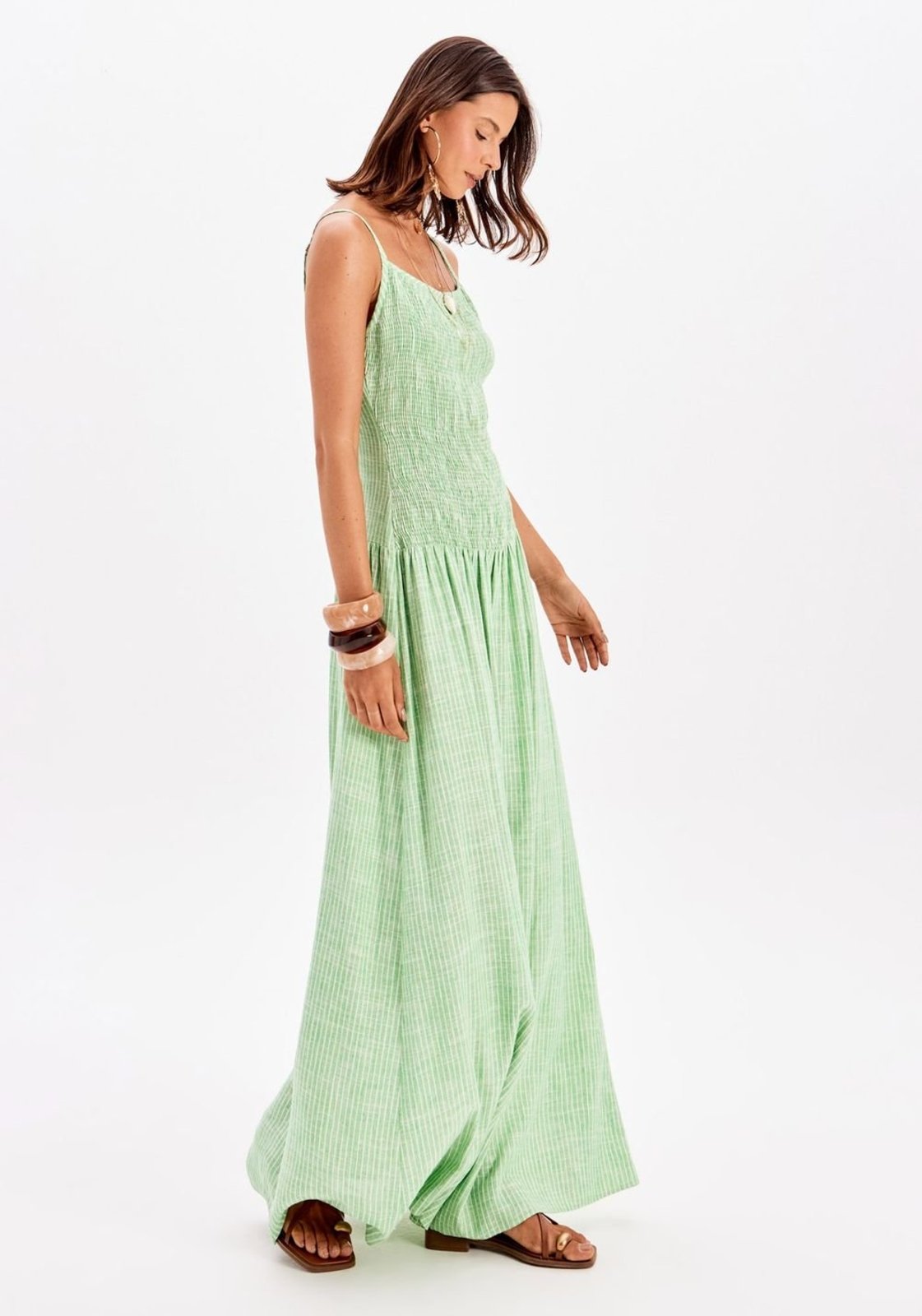 Vestido Longo De Alça Com Linho Listrado My Favorite Things
