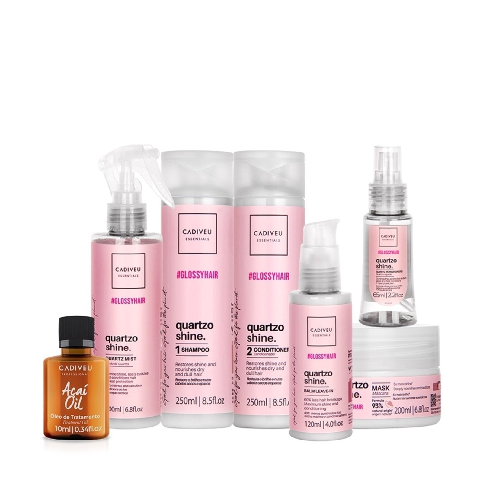 Kit Cadiveu Professional Quartzo Shine Completo e Óleo Açaí 10ml (7 produtos)