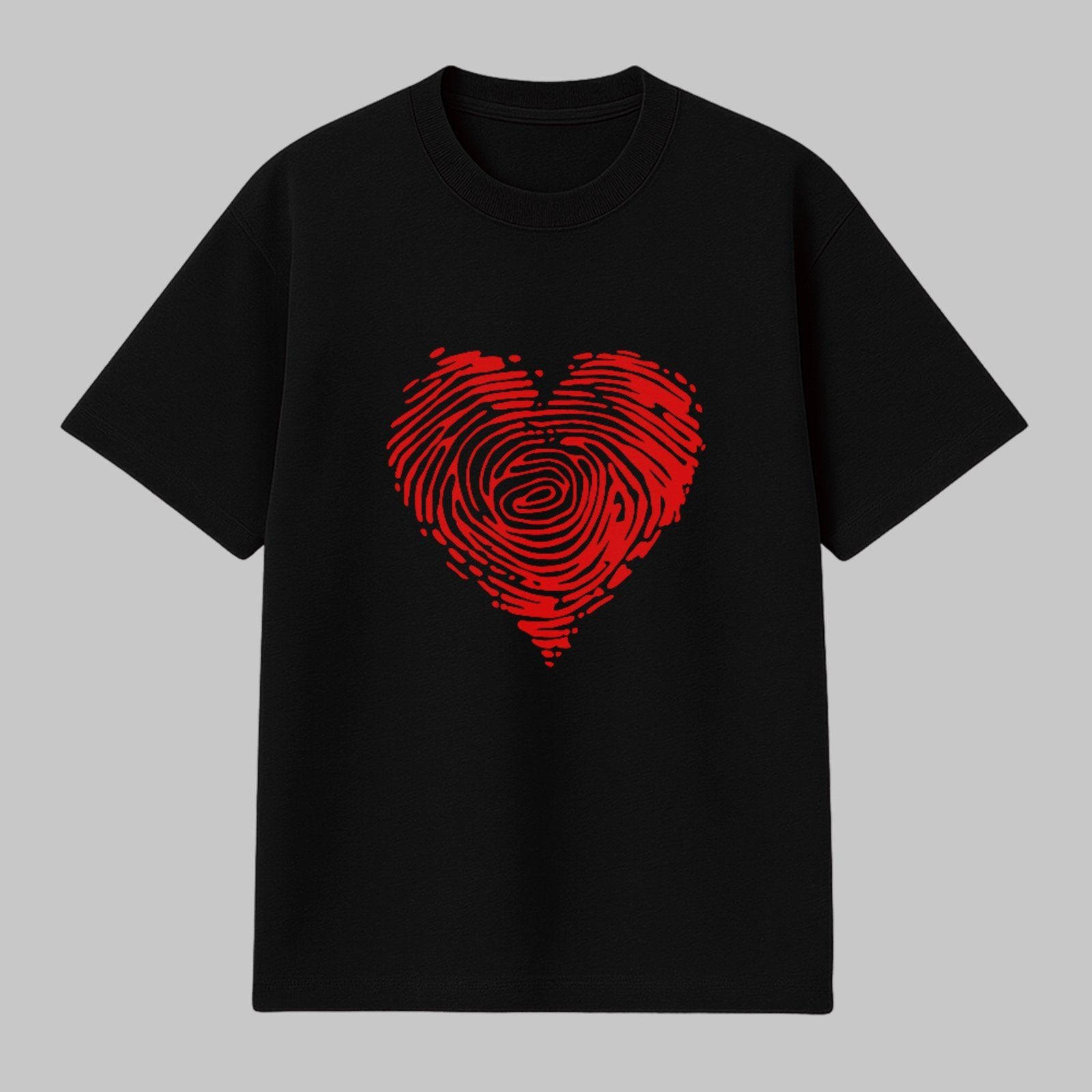 Camiseta Básica Coração Fingerprint Design Moderno Unissex Preto