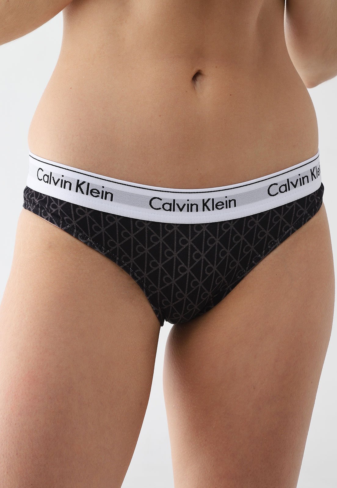 Calcinha Tanga Calvin Klein Estampada Modern Cotton Preta