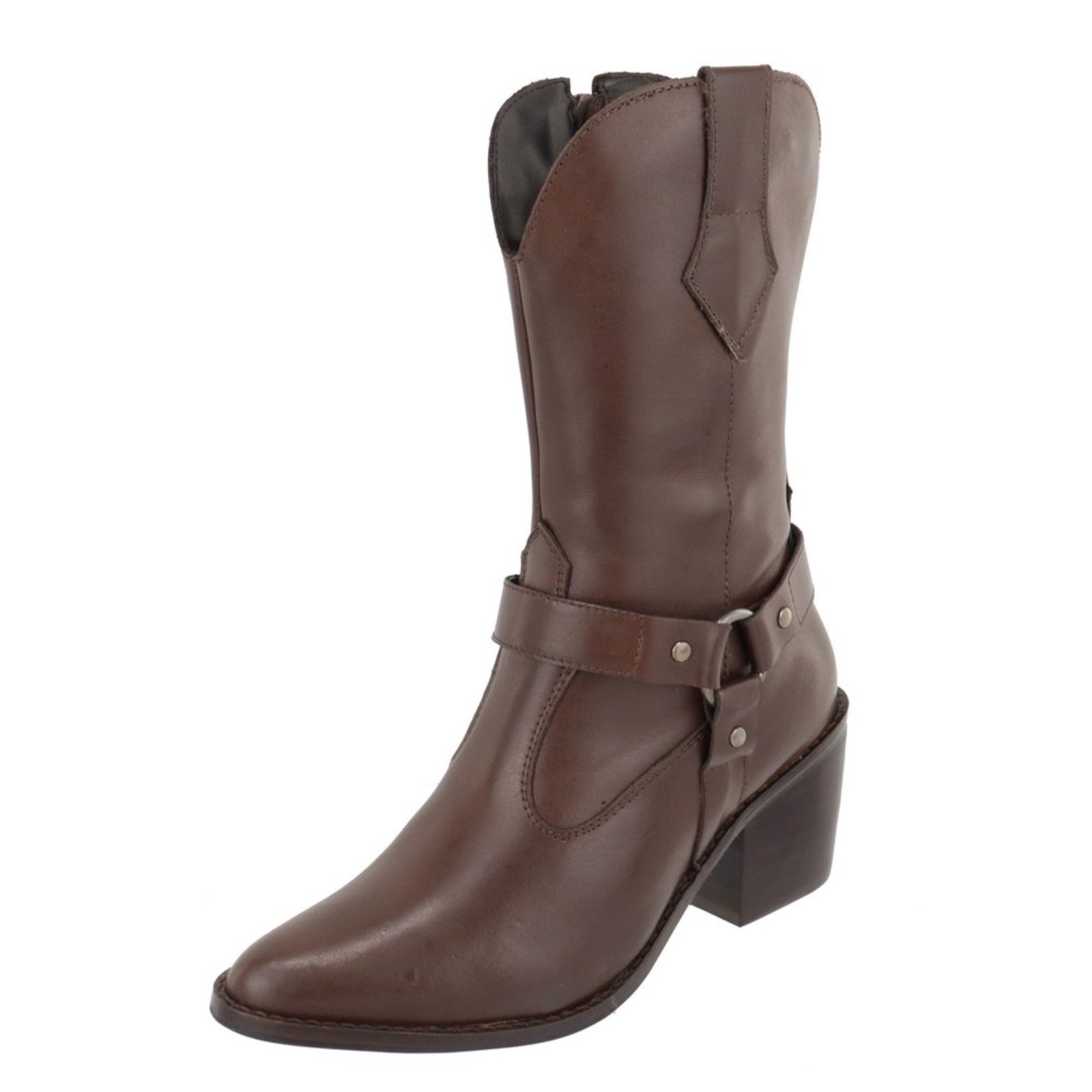 Bota Texana em Couro Western Bico Fino Country Chocolate Kuento Shoes