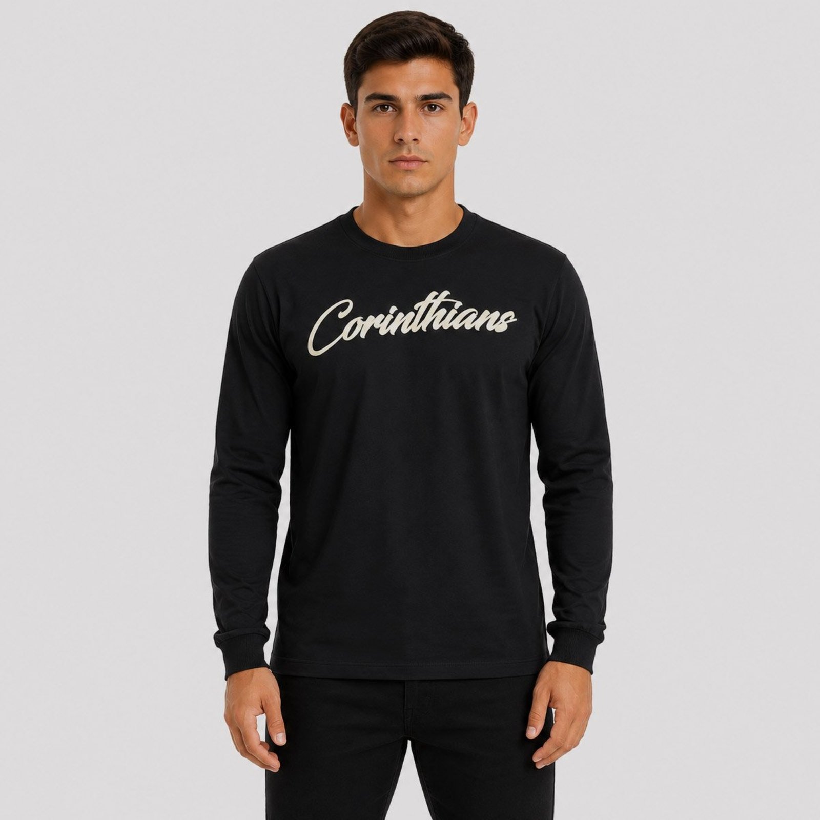 Camisa Corinthians Manga Longa Vai Corinthians! Preta