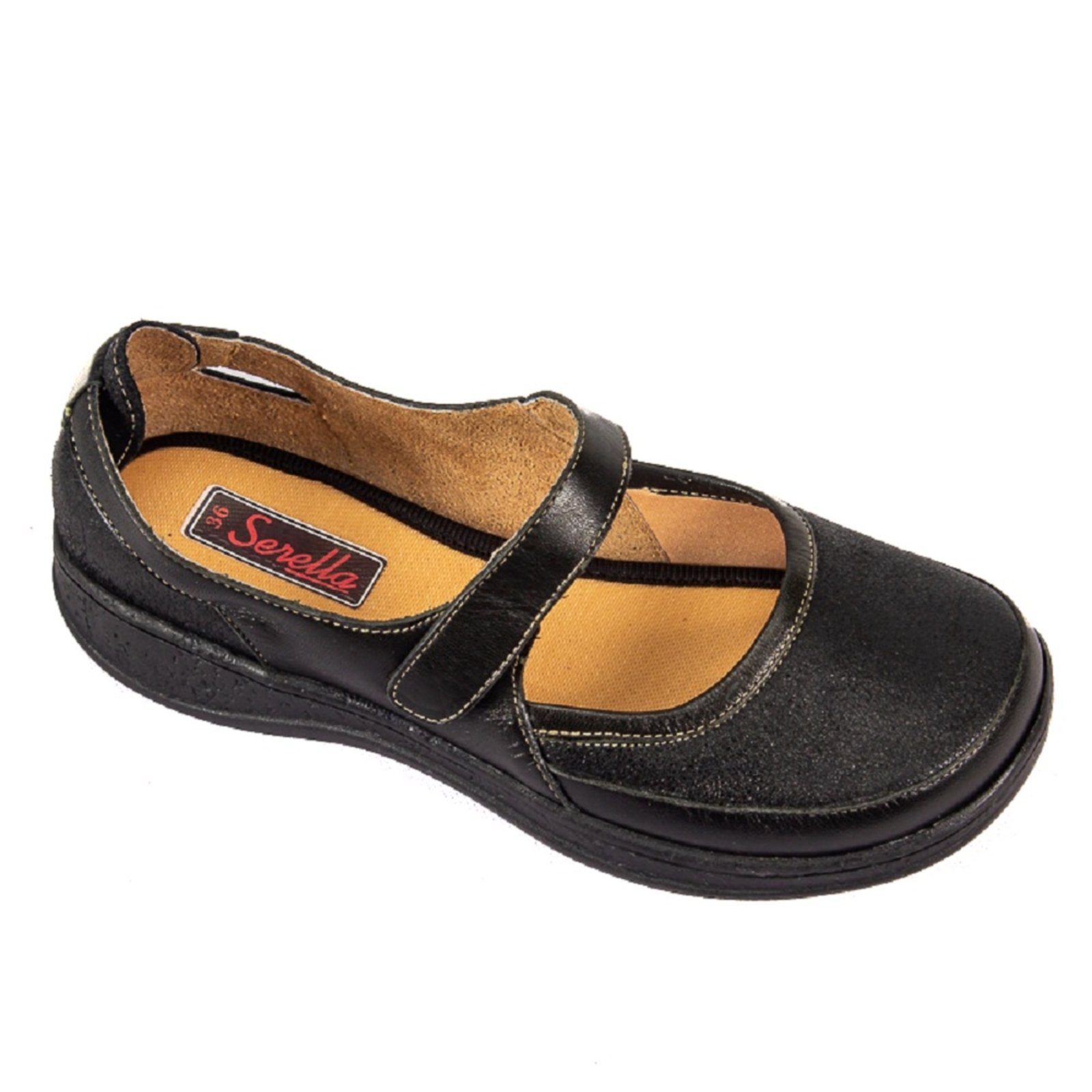 Sapato Boneca Serella Retrô Conforto Couro Preto 7075