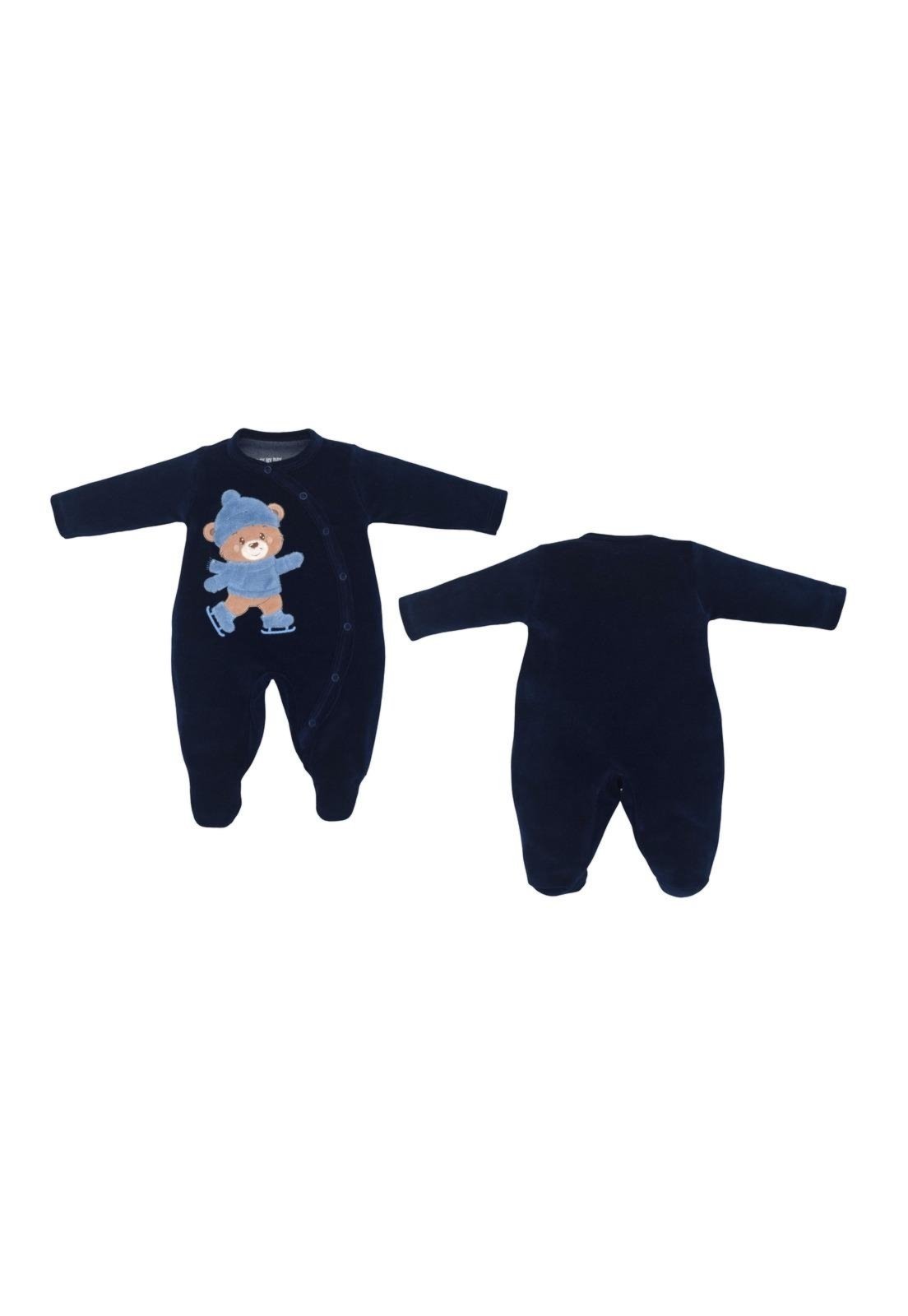 Infantil - Macacão Longo Azul Marinho Aveludado Menino Upi Uli M Azul