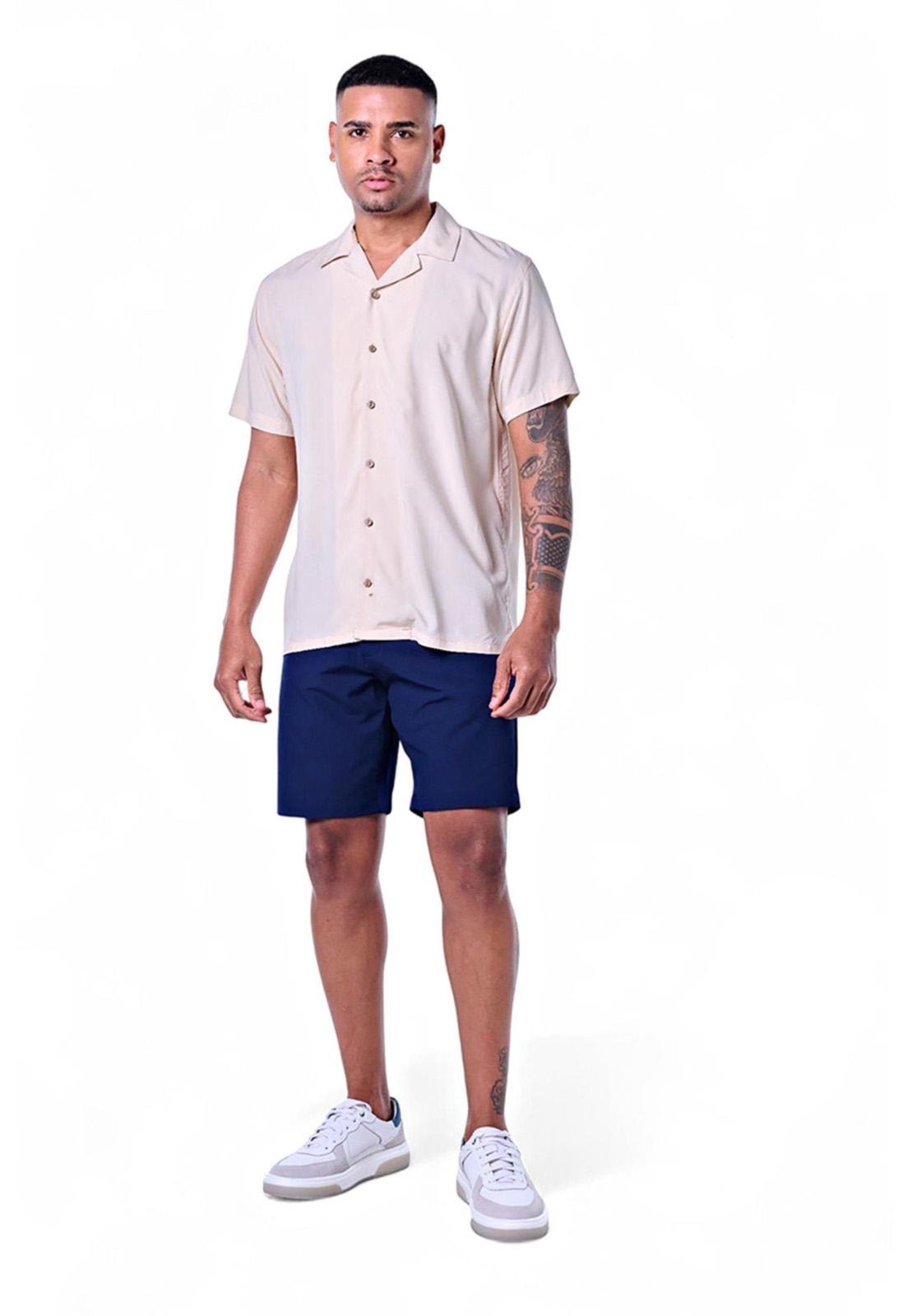 Camisa Masculina Manga Curta Gola Hawaii Bege Incolor