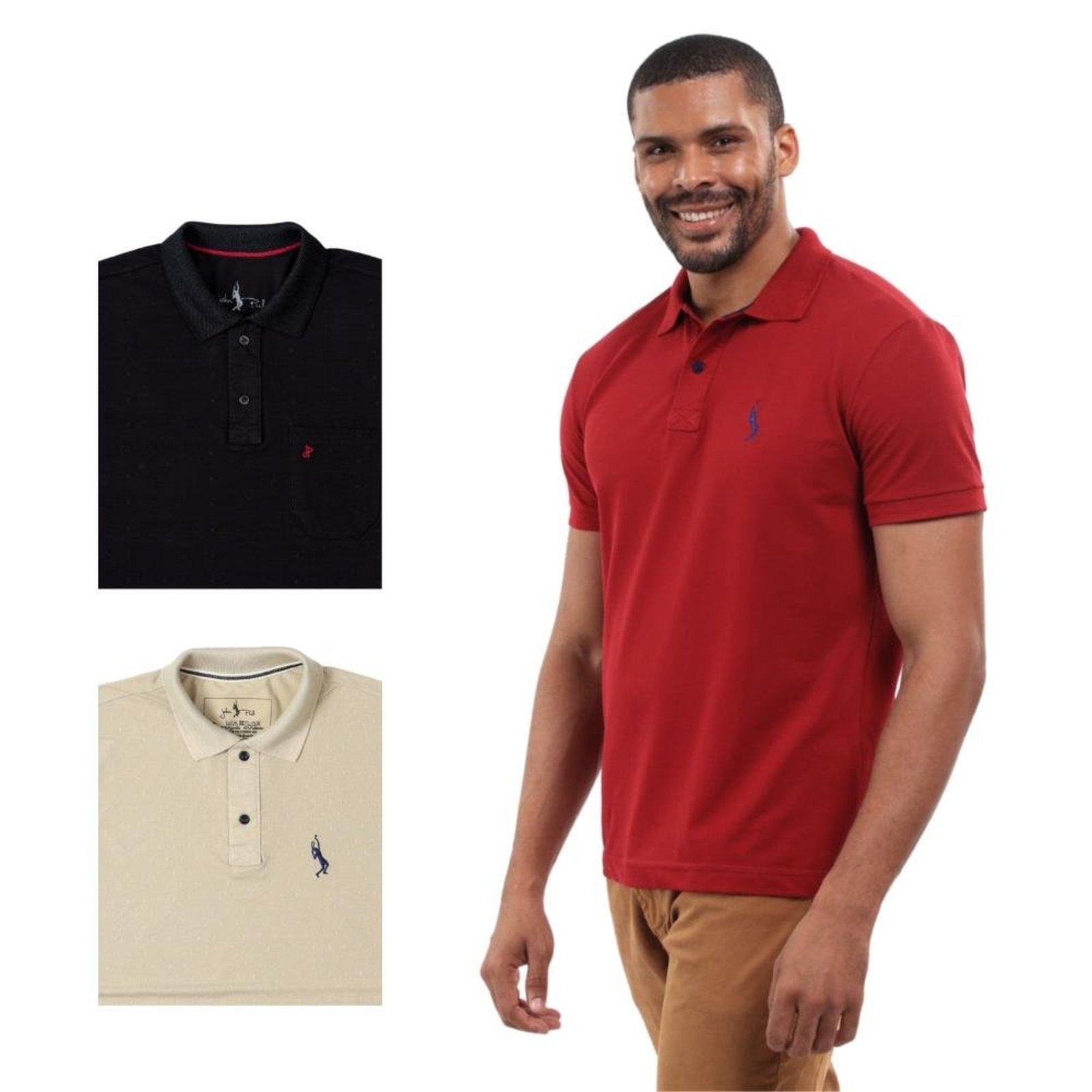 Kit 3 Camisa Polo Masculina Slim Piquet Algodão Ocasiões