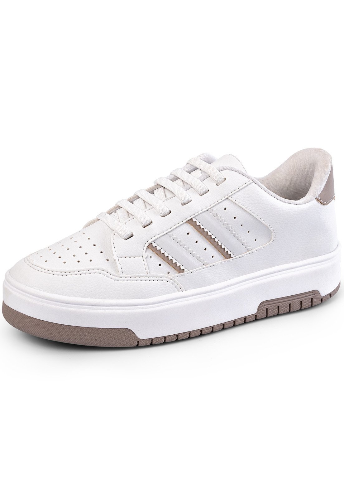 Tênis Feminino Plataforma Lumiss Flatform Confortável Clássico Moda Casual Neutro Branco Bege
