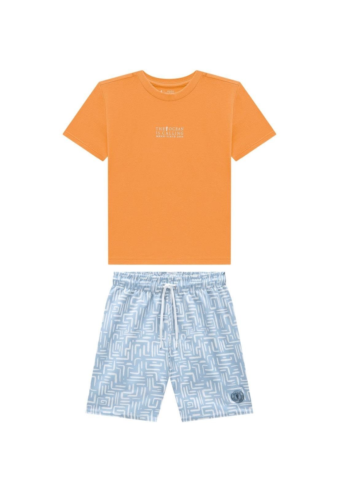 Infantil - Conjunto Bermuda Menino Onda Marinha 10 Laranja