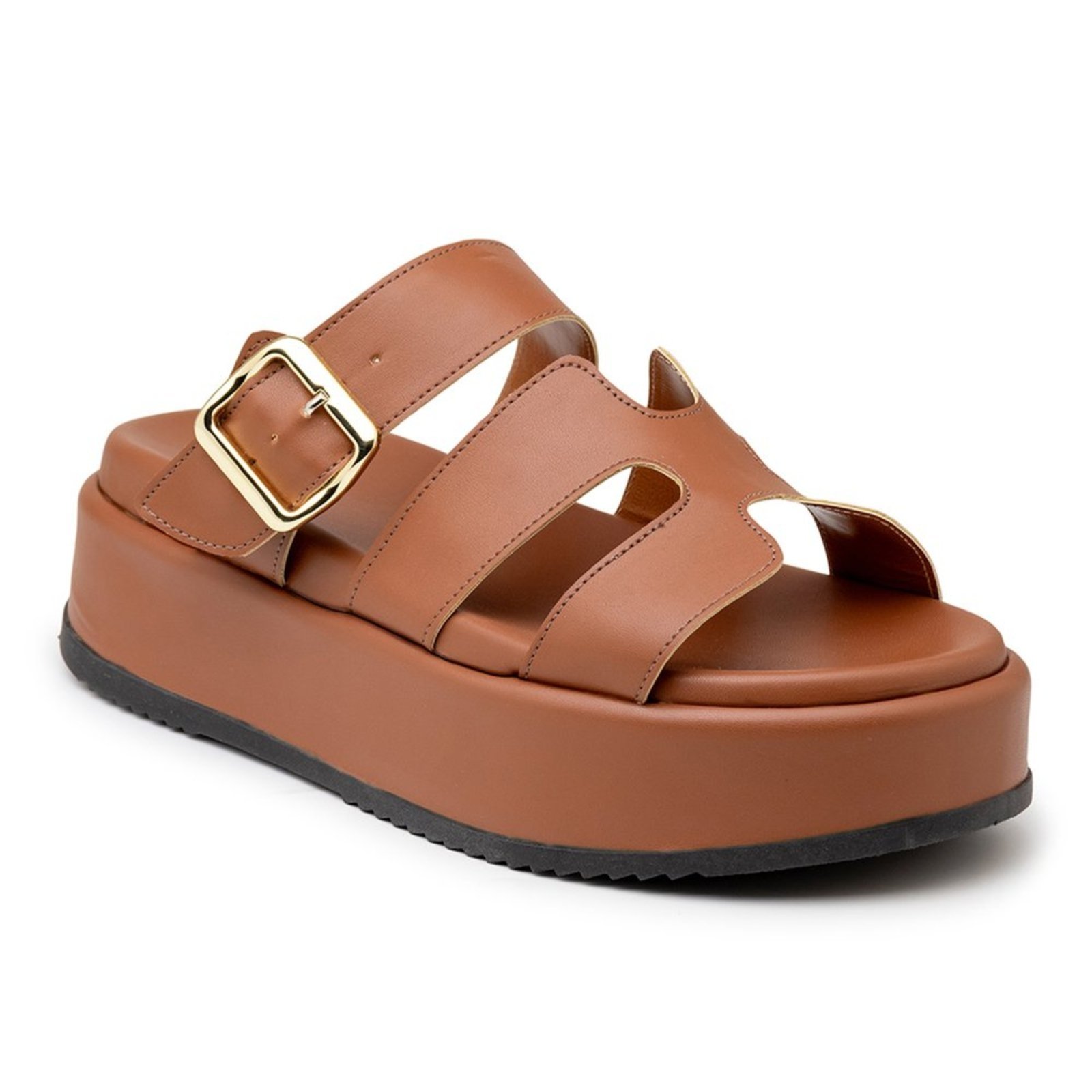 Vista 3 Sandália Feminina Papete Flatform Tira com Fivela 5301 Caramelo- Violeta Flor da Pele caramelo violeta Flor da Pele caramelo violeta