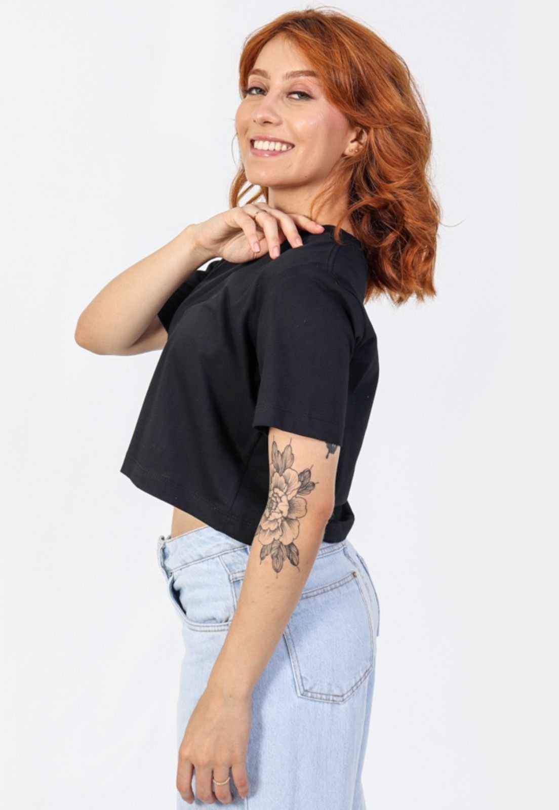 Vista 3 Cropped Feminina Blusinha Lisa Algodão Rute Paula preto Rute Paula preto