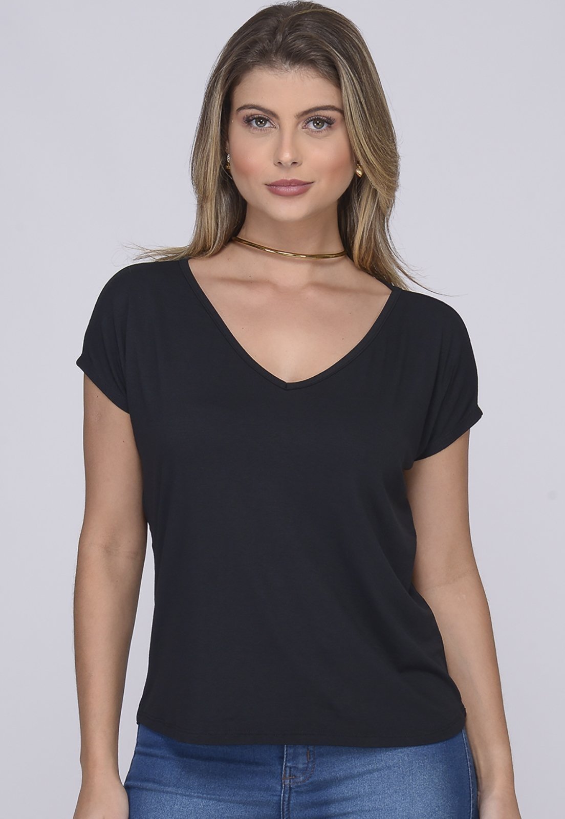 Blusa M/C Decote V B’Bonnie Ioná Preto