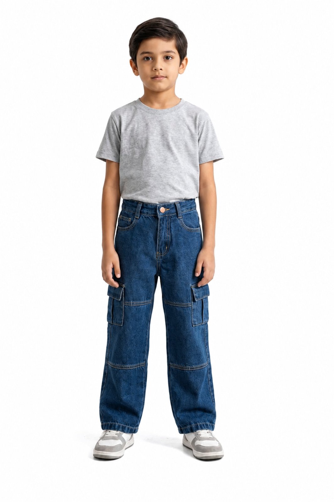 Calça Masculina Cargo Jeans Premium com Bolsos Laterais Jeans Médio