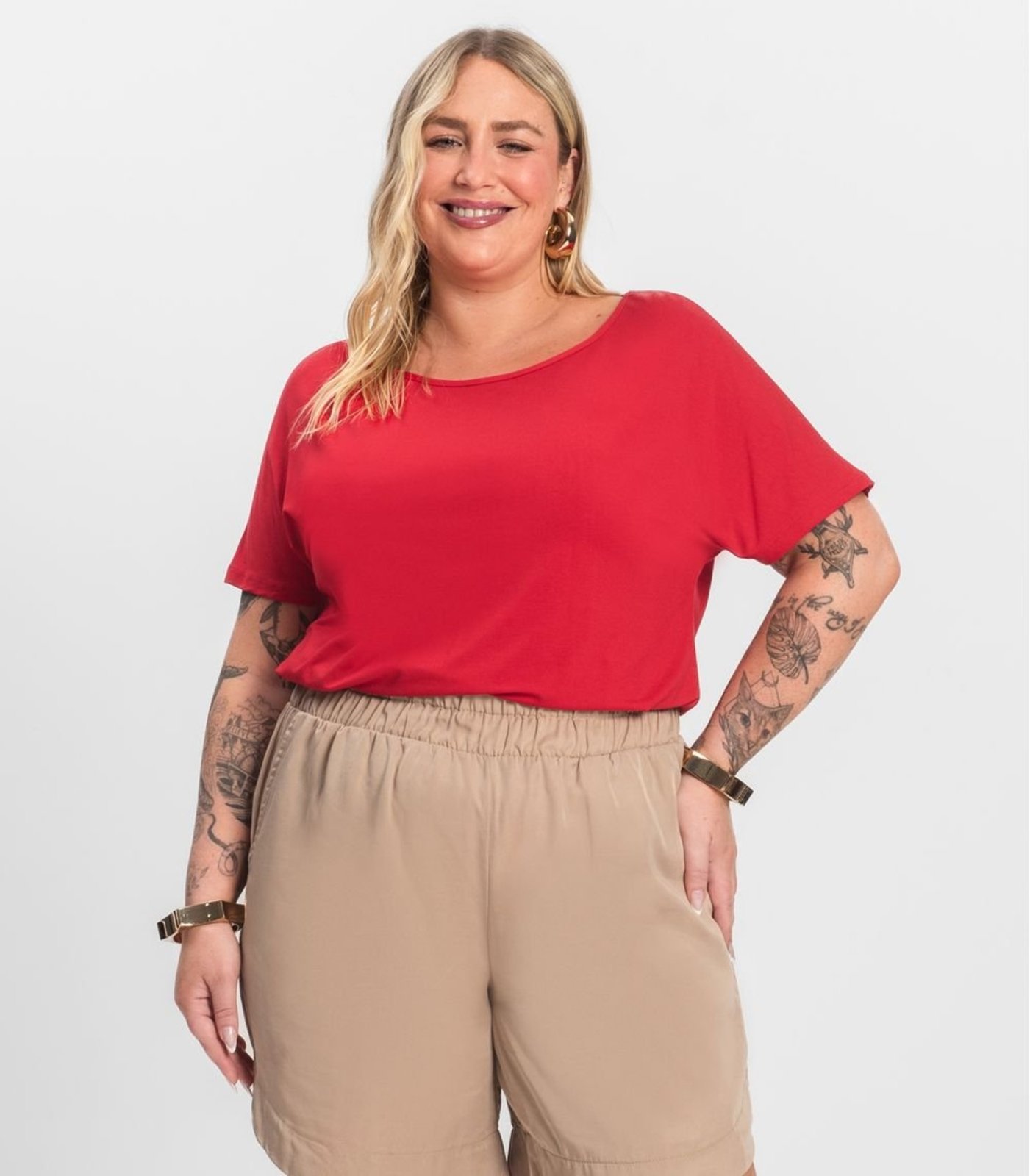 Blusa Manga Curta Feminina Plus Size Secret Glam Vermelho