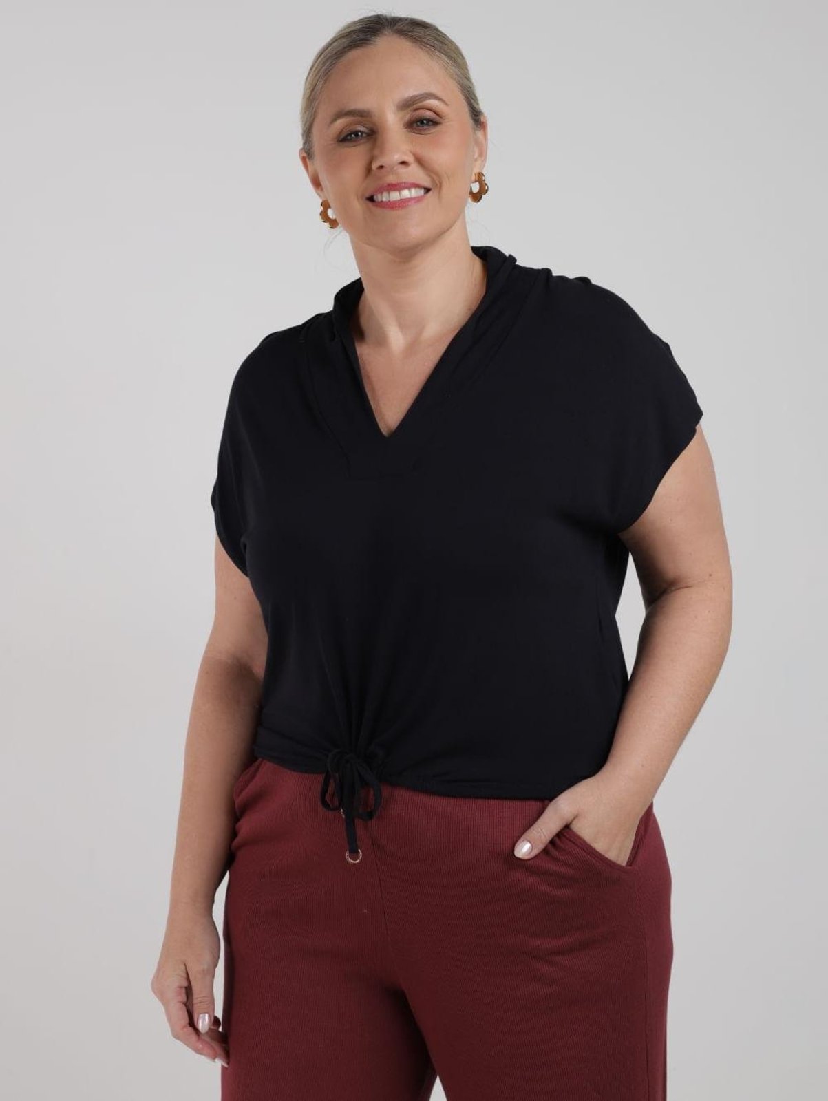 Blusa Manga Curta Plus Size Feminina PRETO