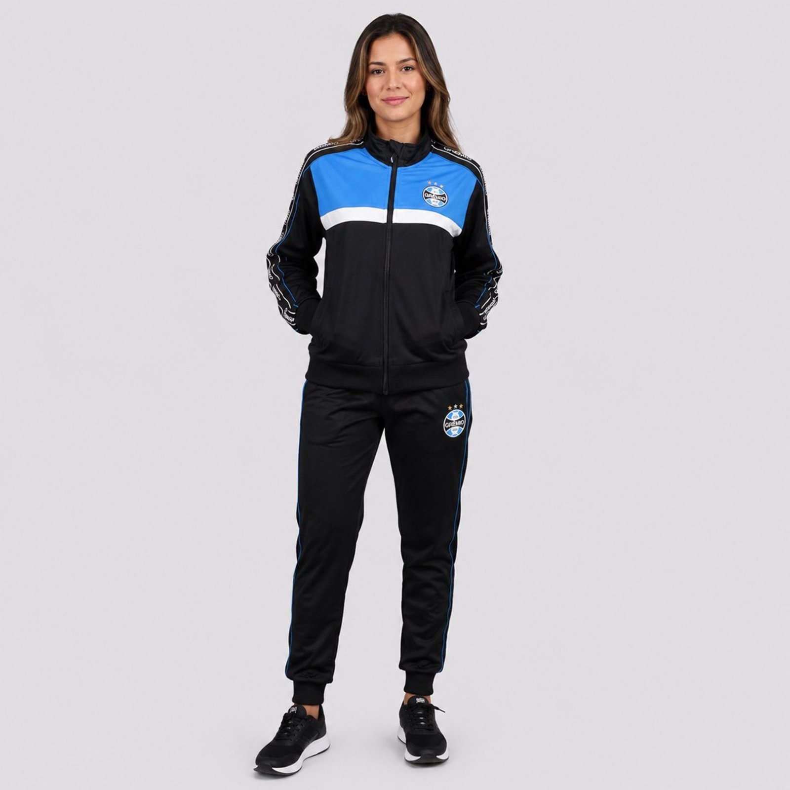 Agasalho Grêmio Tape Feminino Preto e Azul