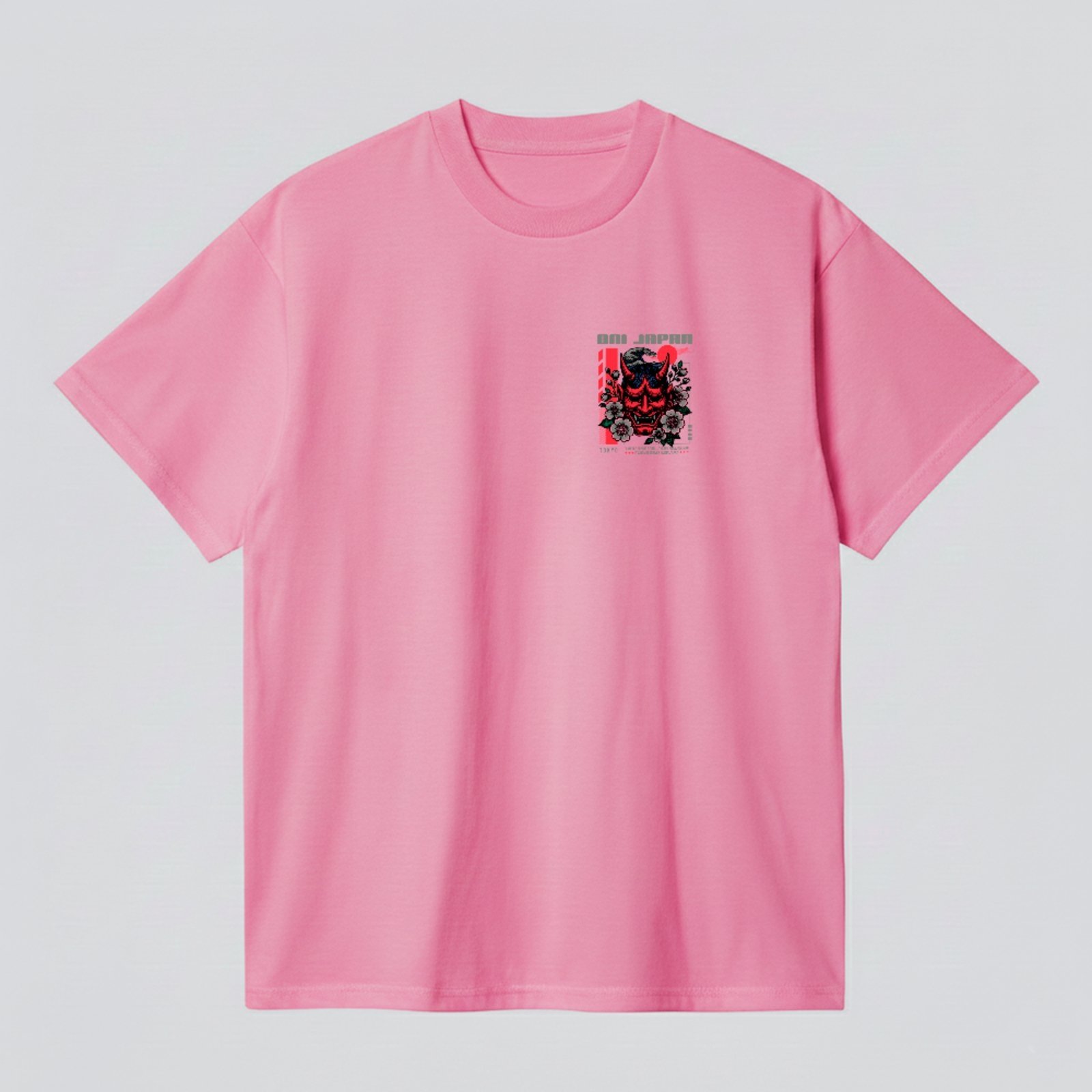Camiseta Básica Oni Japan Máscara Samurai Oriental Unissex Rosa