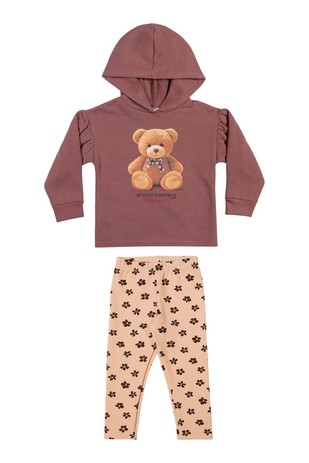 Infantil - Conjunto Menina Com Capuz Urso Elian Marrom