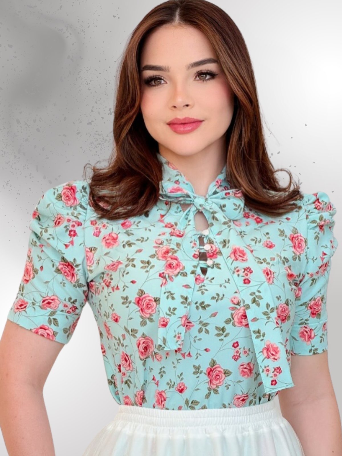 Blusa Feminina Urbania Estampada Floral Estilo Romântico e Conforto no Dia a Dia Plus verde claro