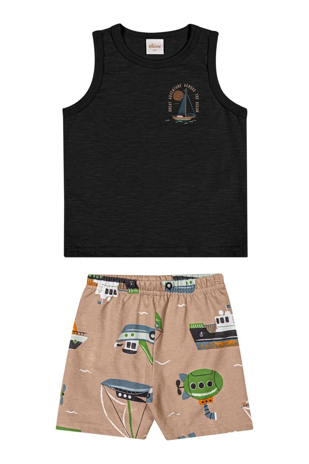 Vista 2 Infantil - Conjunto Menino Barcos Elian preto Elian preto