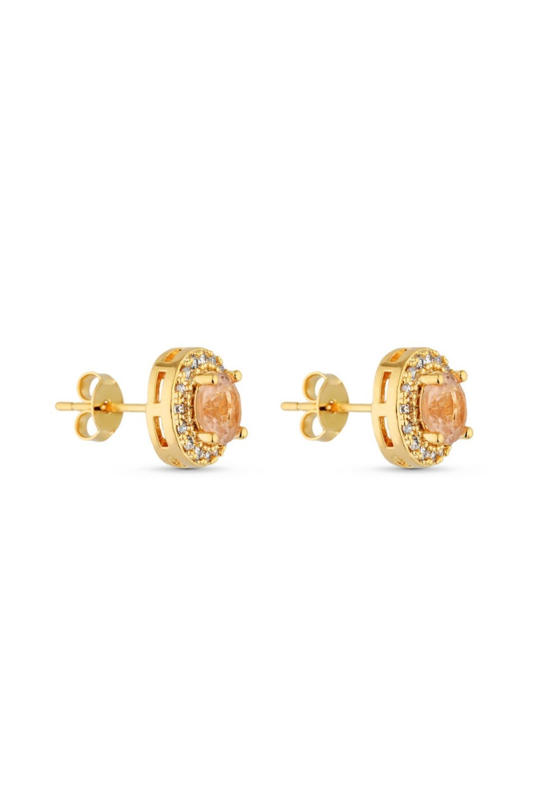 Vista 3 Brinco Semijoia Morganita Grande Com Micro Zircônias Banhados A Ouro 18K Br STORE ORA SEMIJOIAS dourado