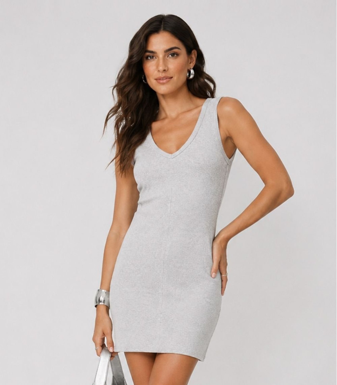 Vestido Curto Feminino Em Ribana Infinita Cor Cinza