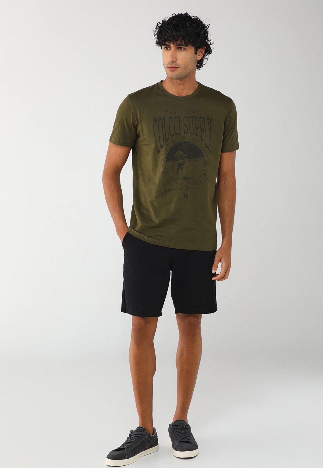 Vista 3 Camiseta Masculina Colcci Estampa Esportiva Oliva verde Colcci verde