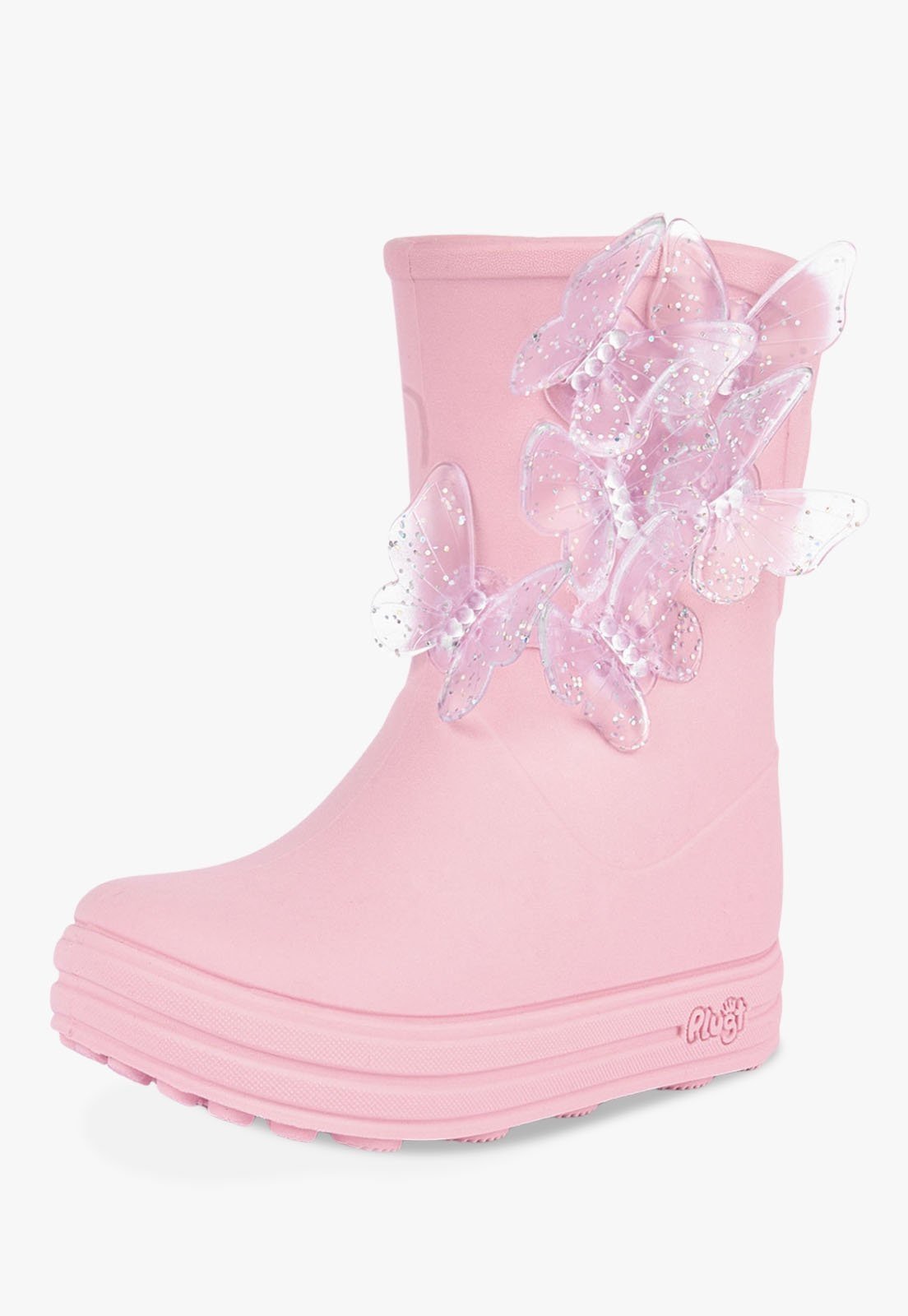 Infantil - Galocha Bota Menina Borboletas Transparente Rosa Balé