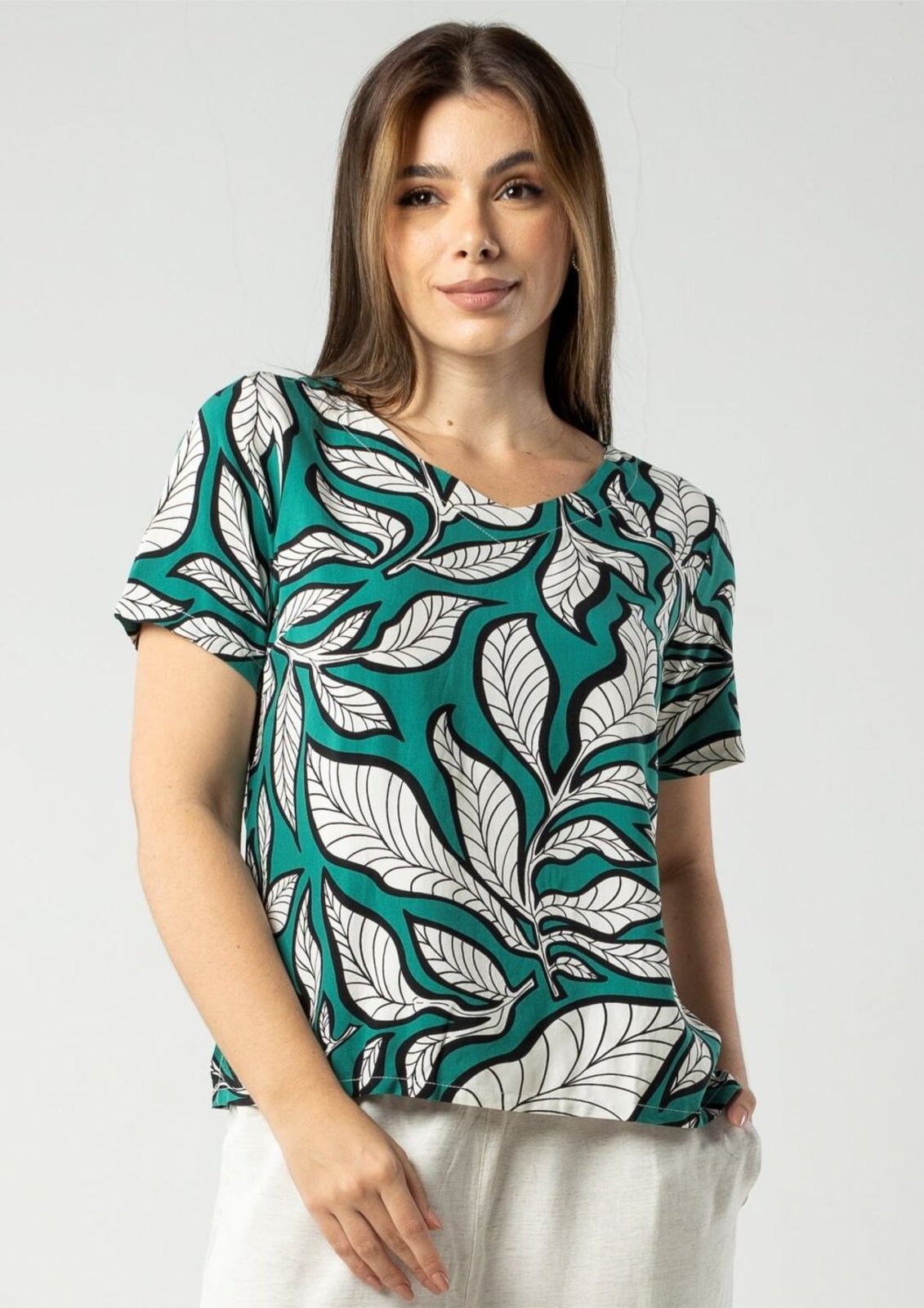 Blusa Pau a Pique Viscose Estampada Verde VERDE – GG Pau a Pique