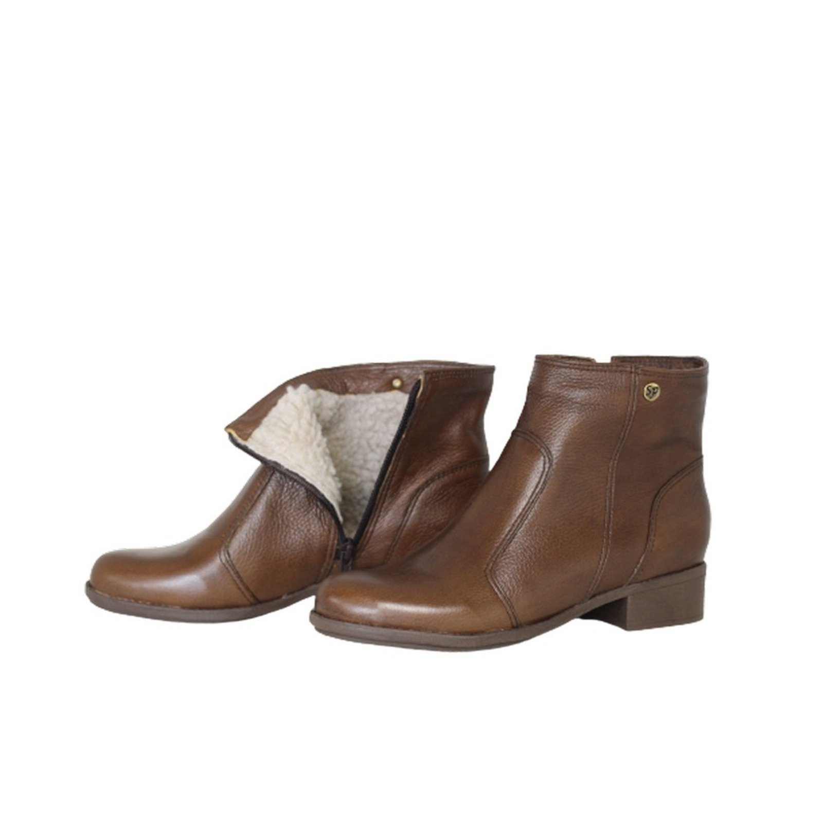 Vista 2 Bota Cano Curto Lã Sintética Couro Salto 1,5 CM Camel Spinelli caramelo Spinelli caramelo