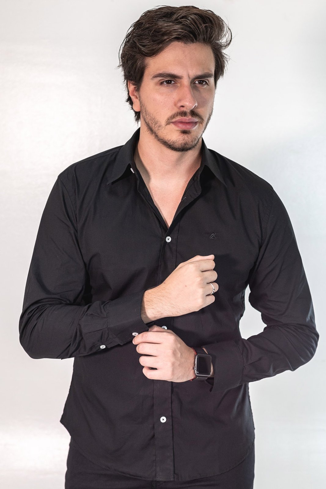 Camisa Social Preta Masculina Manga Longa Tricoline Anticorpus