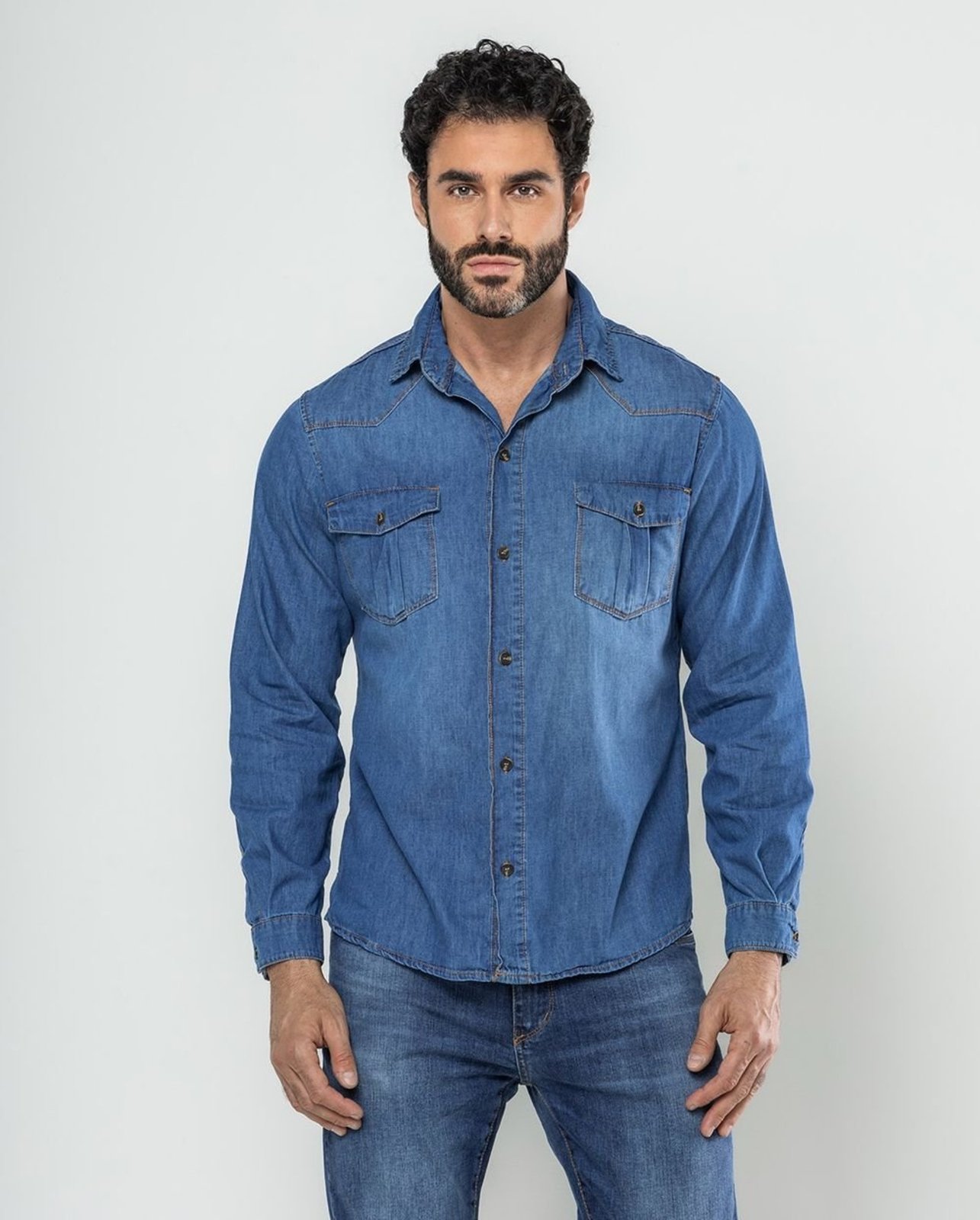 Camisa Jeans Masculina Básica 24635 Média Consciência