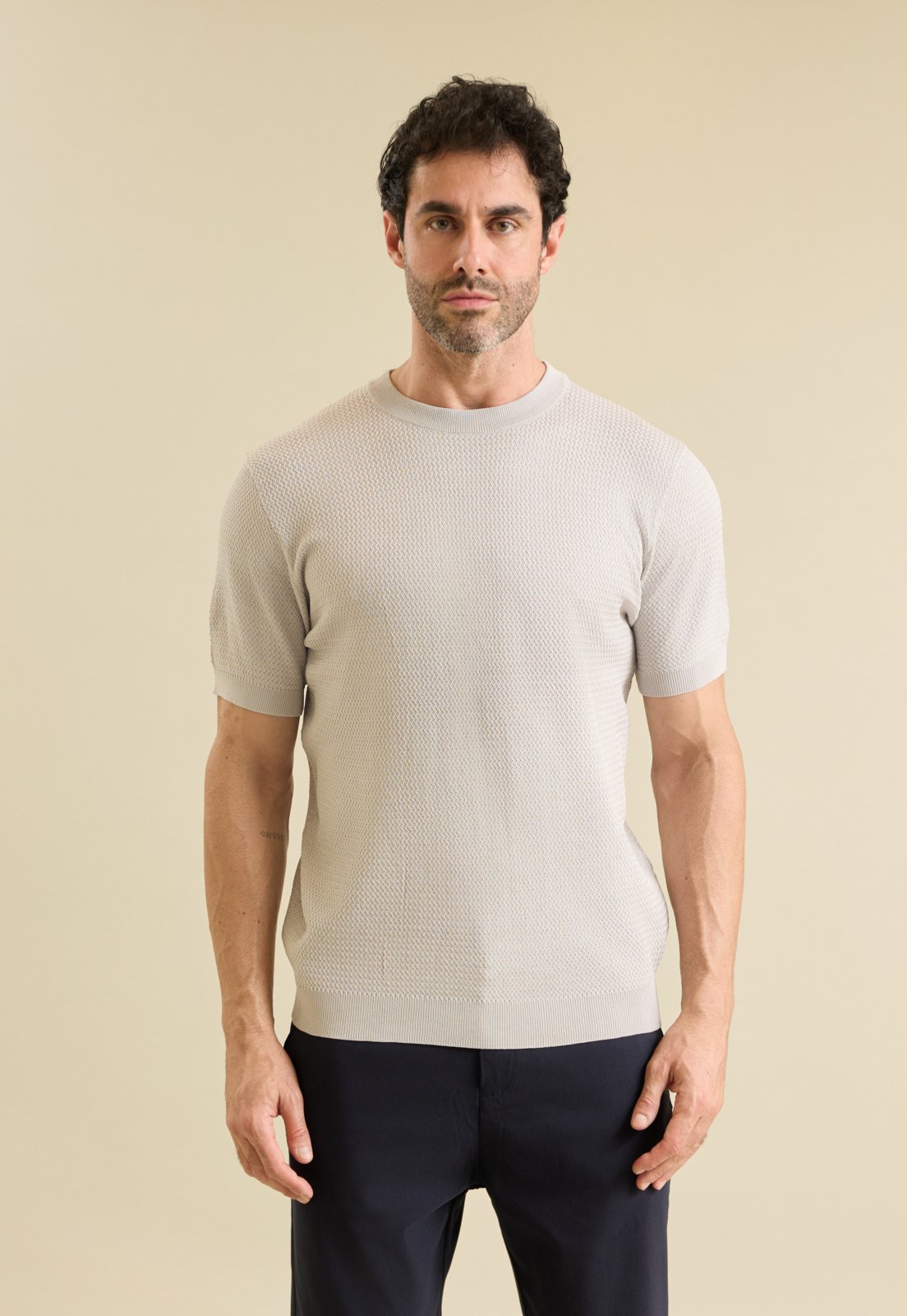 Camiseta Masculina Tricot Casual com Viscose Dialogo Cinza