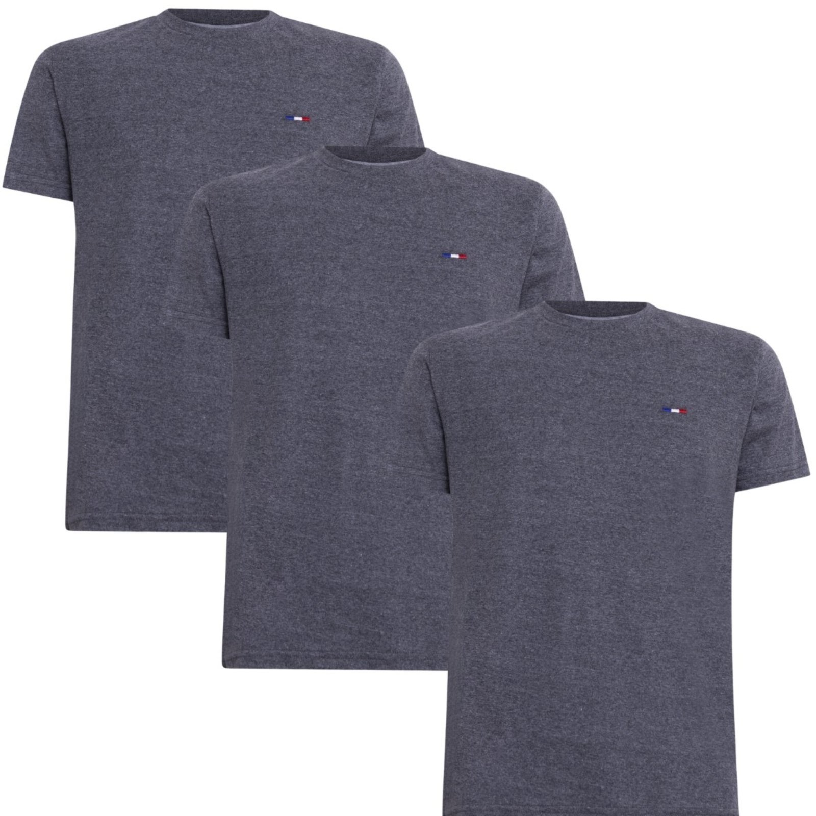 Kit 3 Peças Camisetas Básicas Masculina Industrie em Algodão Premium no Estilo Tommy Bordado França Chumbo