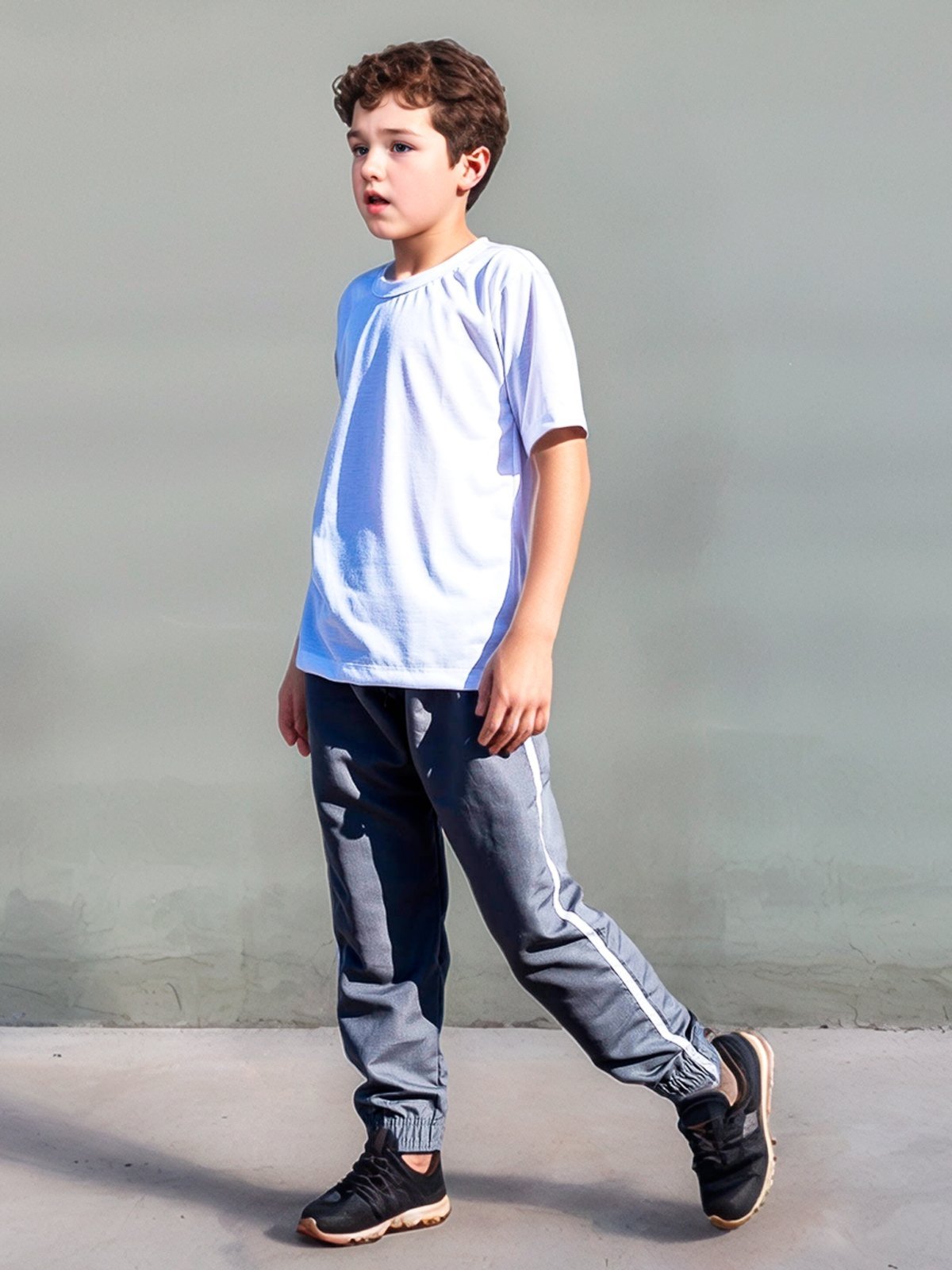 Vista 3 Infantil - Calça Jogger Frent`s Tactel Leve Listra Lateral Uniforme Frent's cinza/grafite Frent's cinza/grafite
