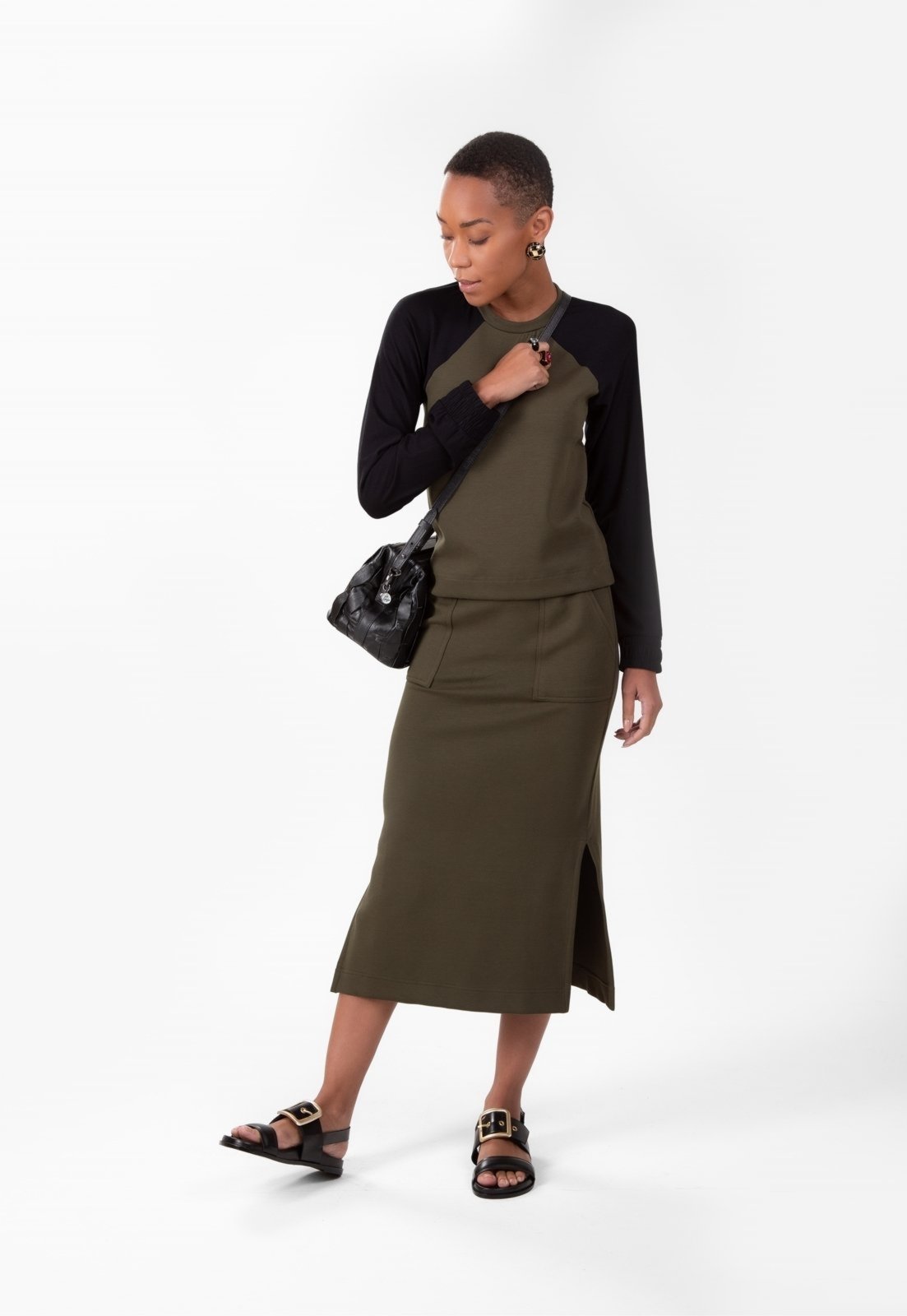 Saia Traymon Midi Com Abertura Lateral Verde Militar