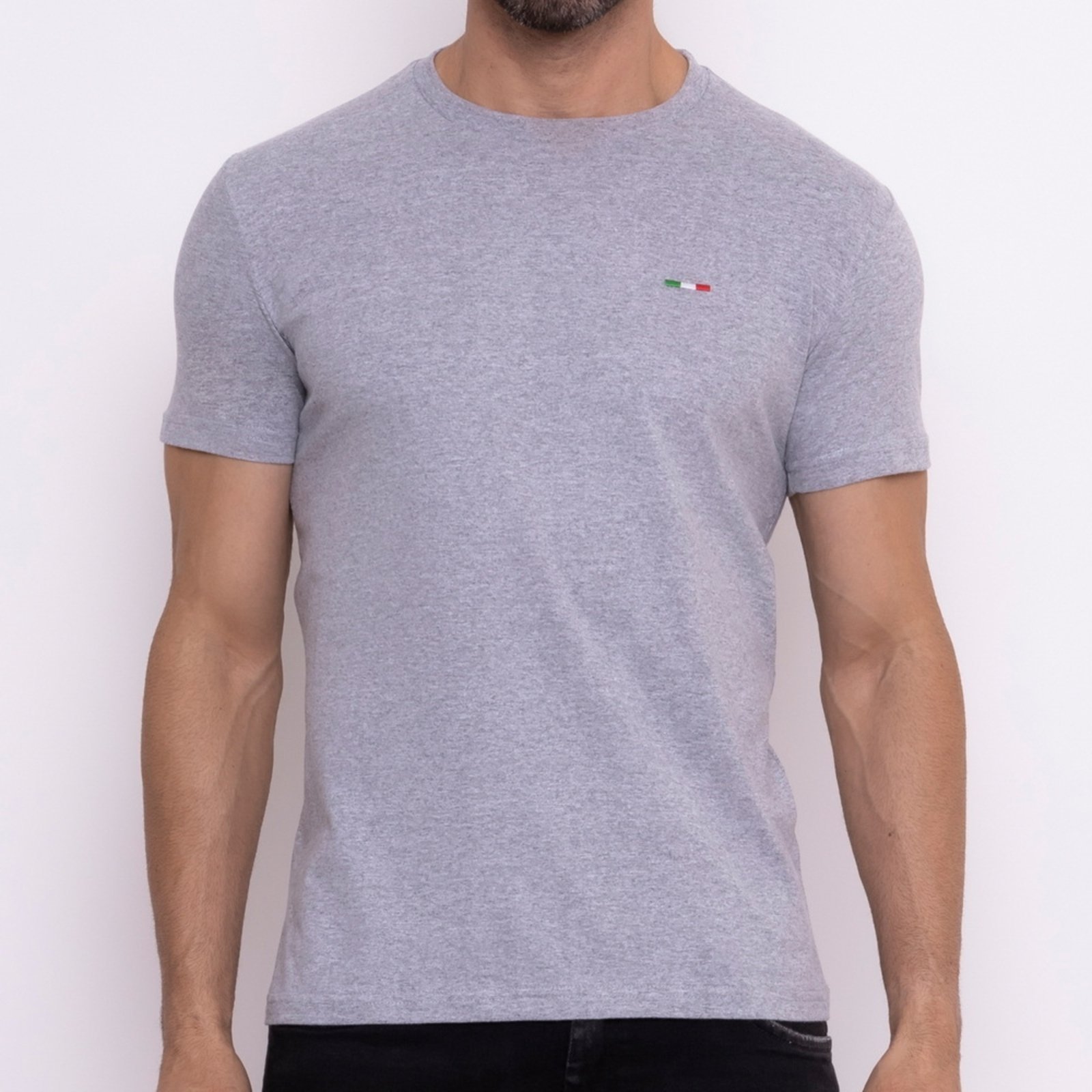 Camiseta Masculina Básica Industrie com Bordado no Estilo Tommy Algodão Premium Itália Cinza