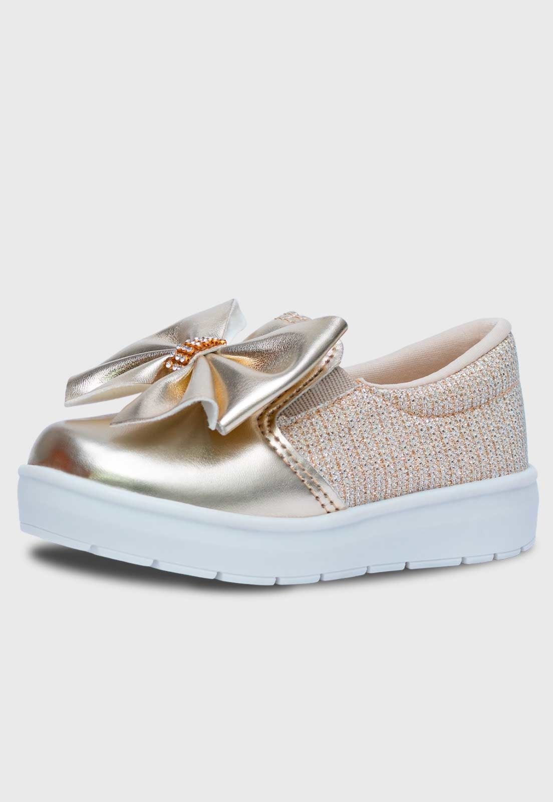 Infantil – Tênis Slip On Feminino Pópidi Laço Dourado
