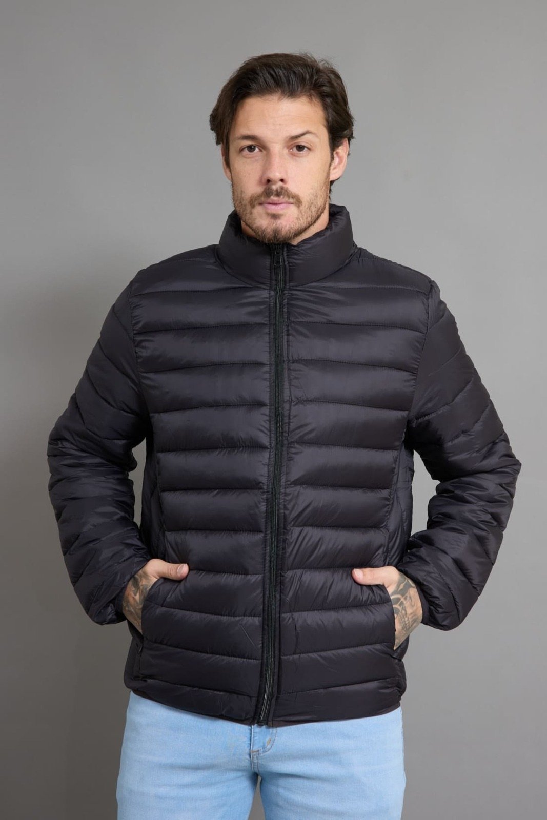 Jaqueta Puffer Masculina Bolsos Invisível Dialogo Jeans Preto