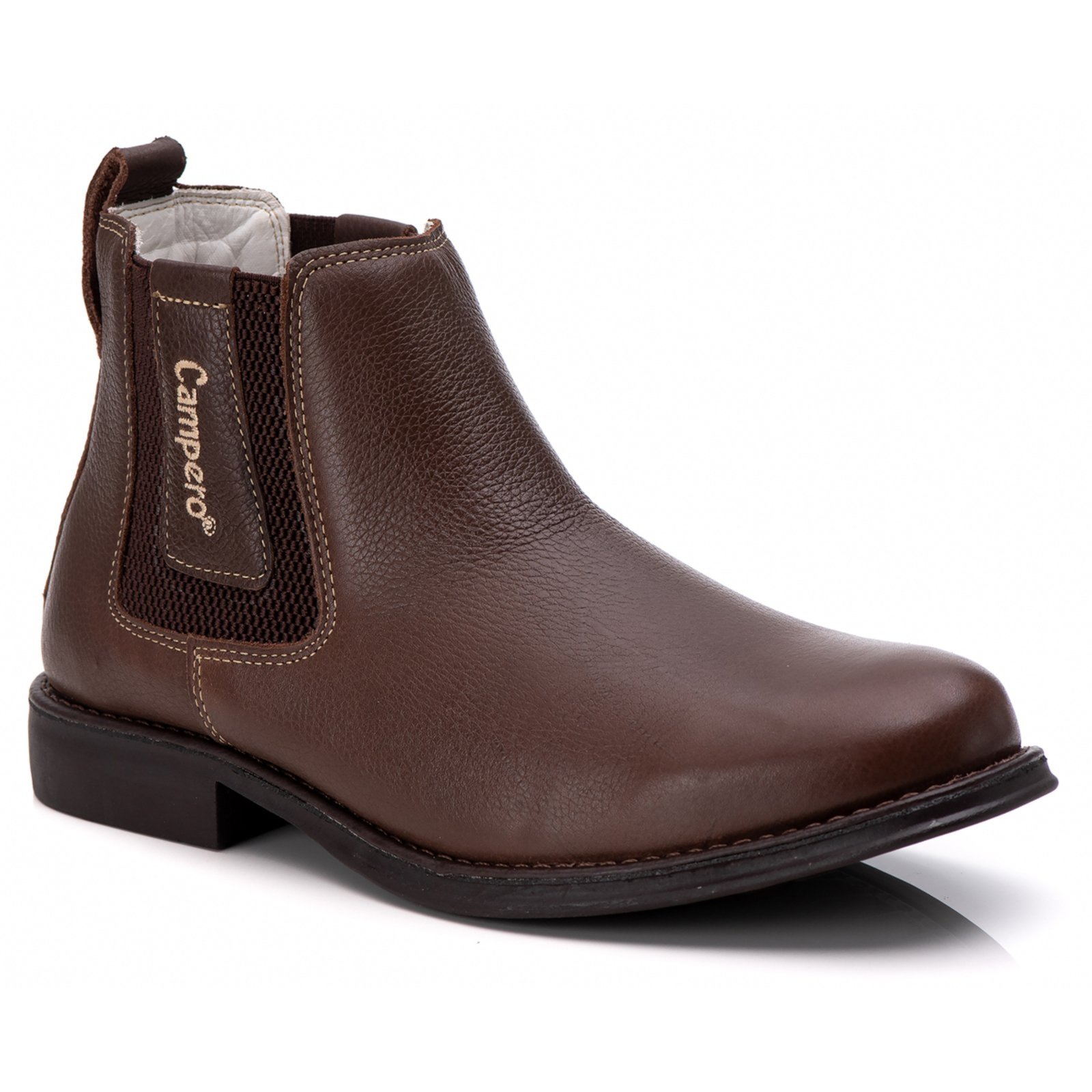 Vista 2 Botina Couro Campero Anatômica Gel Pinhão Campero castanho