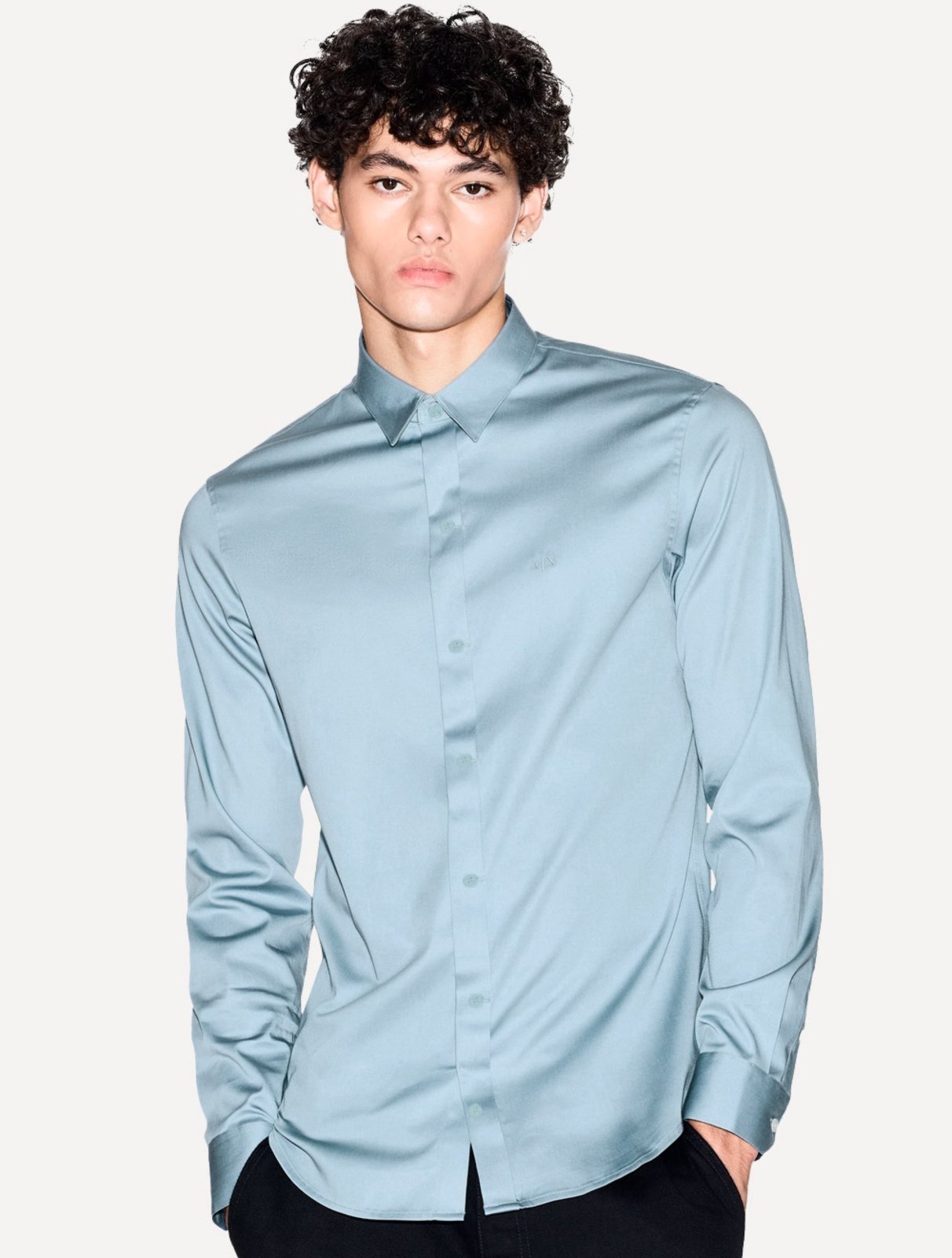 Camisa Armani Exchange Masculina Cotton Slim Fit Mono Logo Azul Índigo