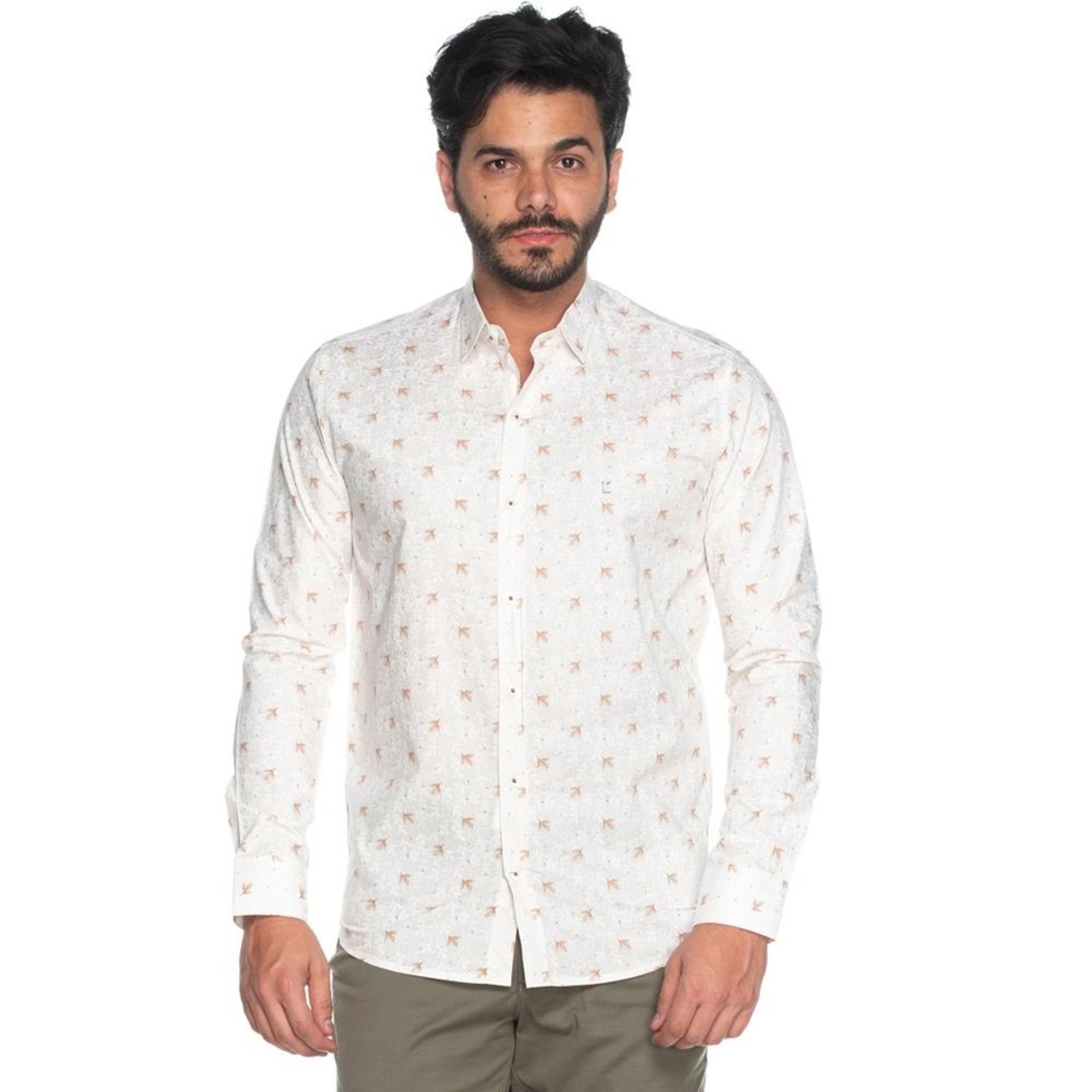 Camisa Social Masculina Teodoro Slim Algodão Floral Casual