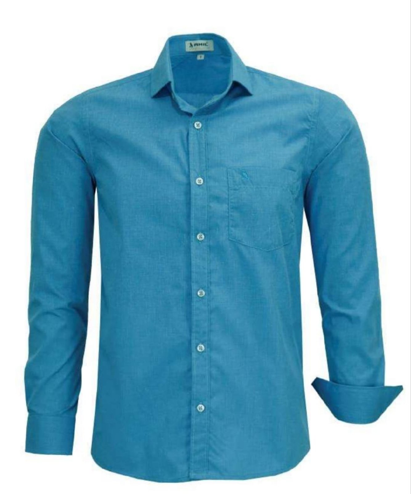 Camisa Social Amil Isildur Comfort Misto Mesclado Manga Longa C/Bolso Luxo Índigo